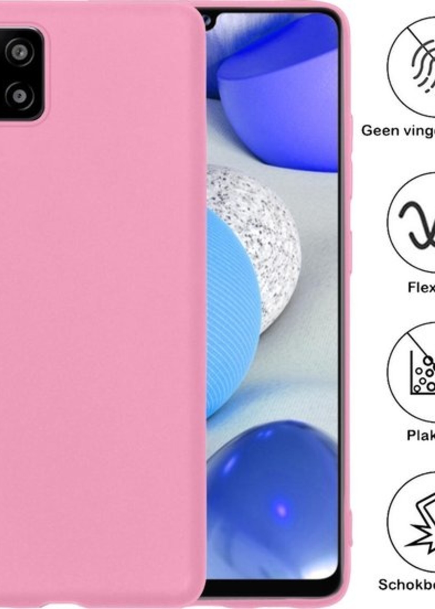 BTH Hoesje Geschikt voor Samsung A42 Hoesje Siliconen Case Hoes Met Screenprotector - Hoes Geschikt voor Samsung Galaxy A42 Hoes Cover Case - Lichtroze