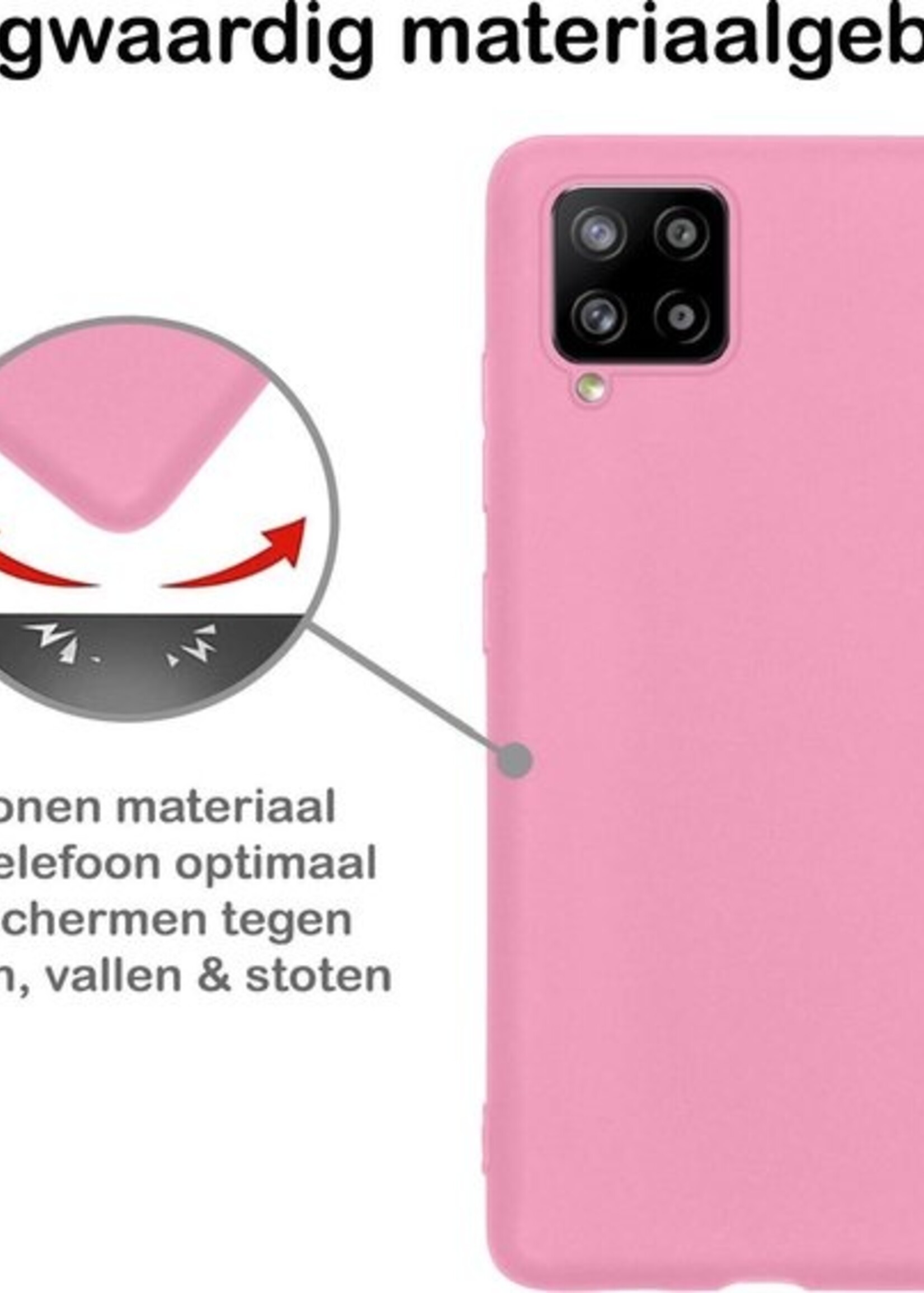BTH Hoesje Geschikt voor Samsung A42 Hoesje Siliconen Case Hoes Met Screenprotector - Hoes Geschikt voor Samsung Galaxy A42 Hoes Cover Case - Lichtroze