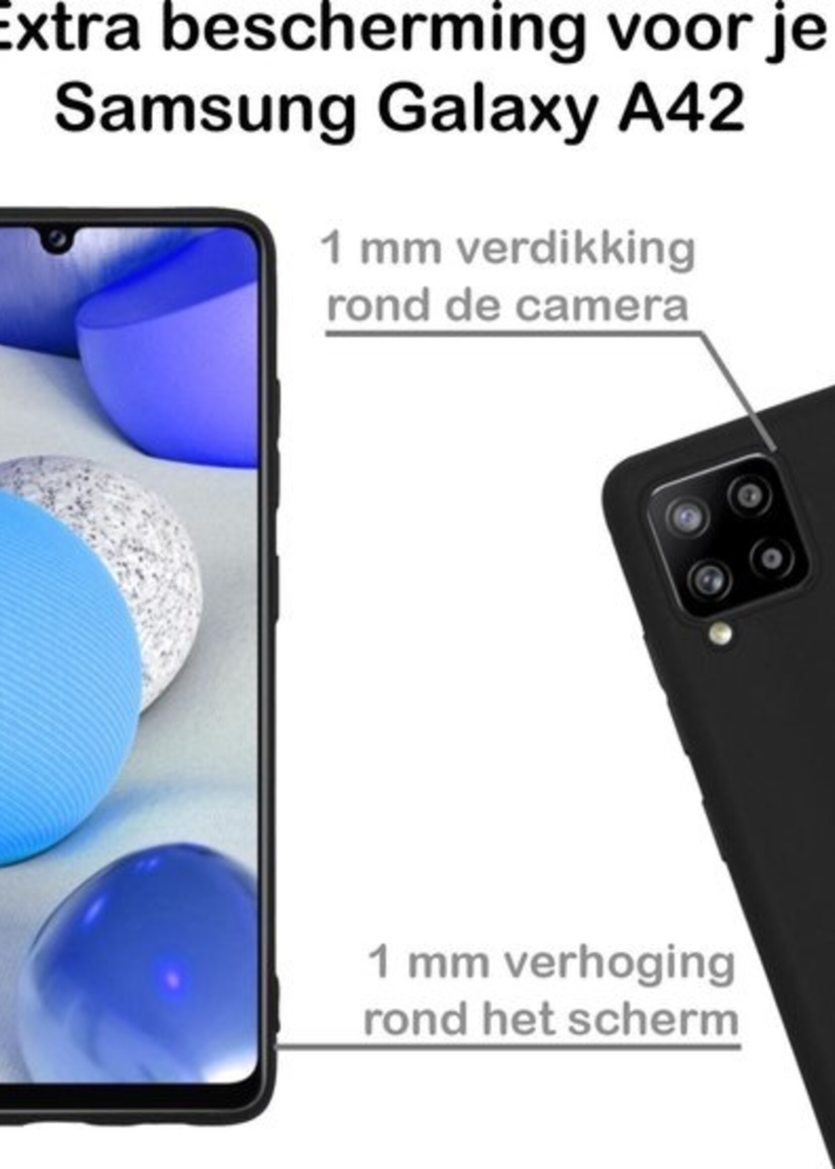 BTH Hoesje Geschikt voor Samsung A42 Hoesje Siliconen Case Hoes Met 2x Screenprotector - Hoes Geschikt voor Samsung Galaxy A42 Hoes Cover Case - Zwart