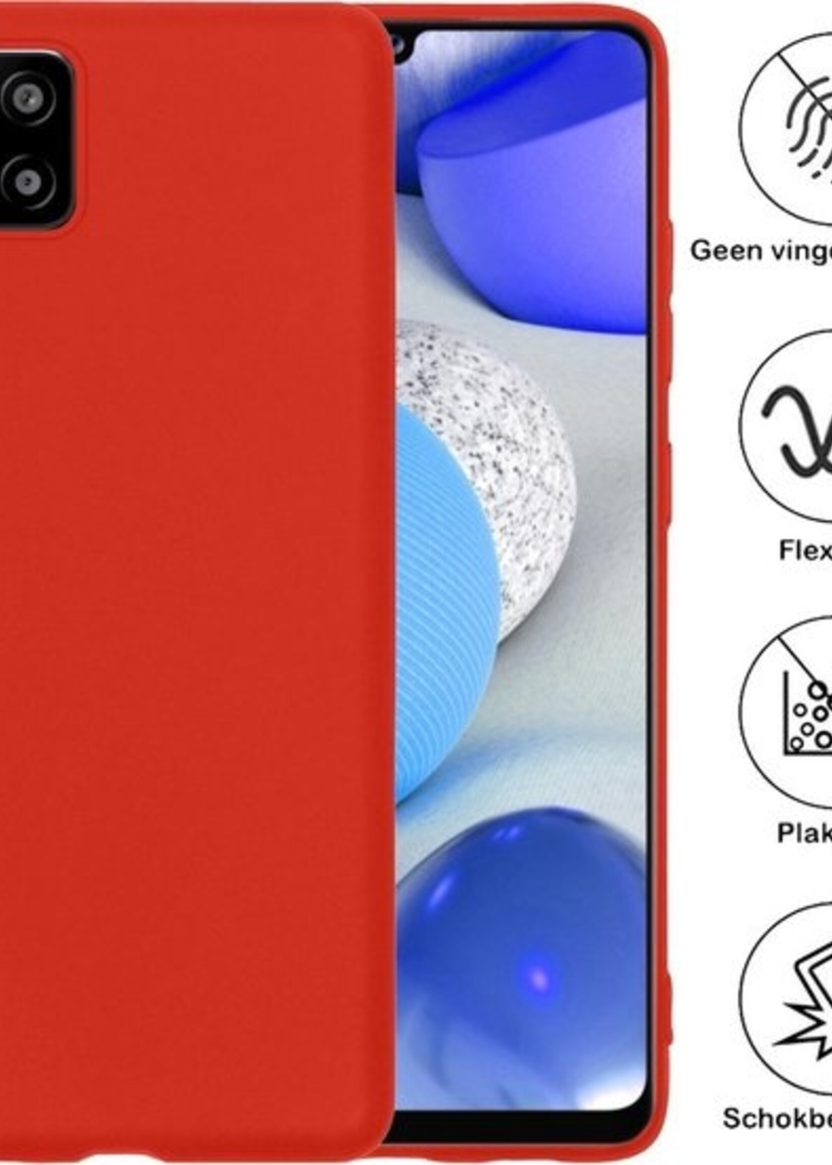 BTH Hoesje Geschikt voor Samsung A42 Hoesje Siliconen Case Hoes Met 2x Screenprotector - Hoes Geschikt voor Samsung Galaxy A42 Hoes Cover Case - Rood