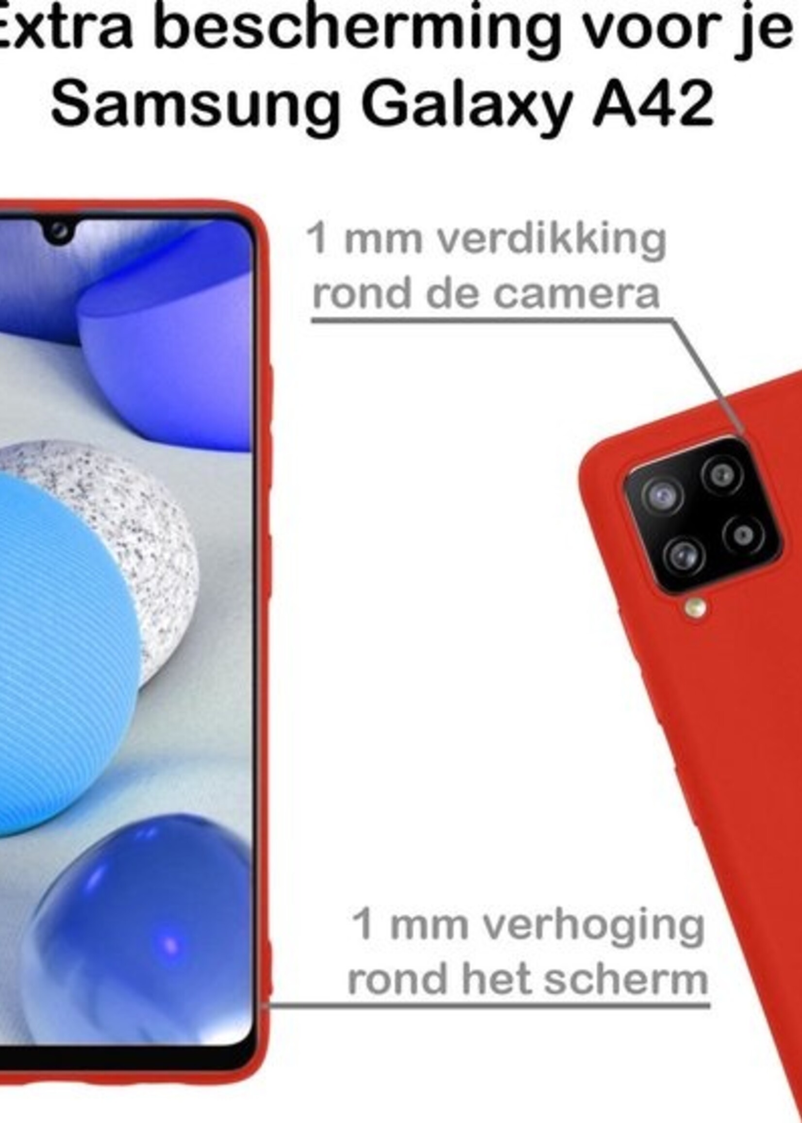 BTH Hoesje Geschikt voor Samsung A42 Hoesje Siliconen Case Hoes Met 2x Screenprotector - Hoes Geschikt voor Samsung Galaxy A42 Hoes Cover Case - Rood