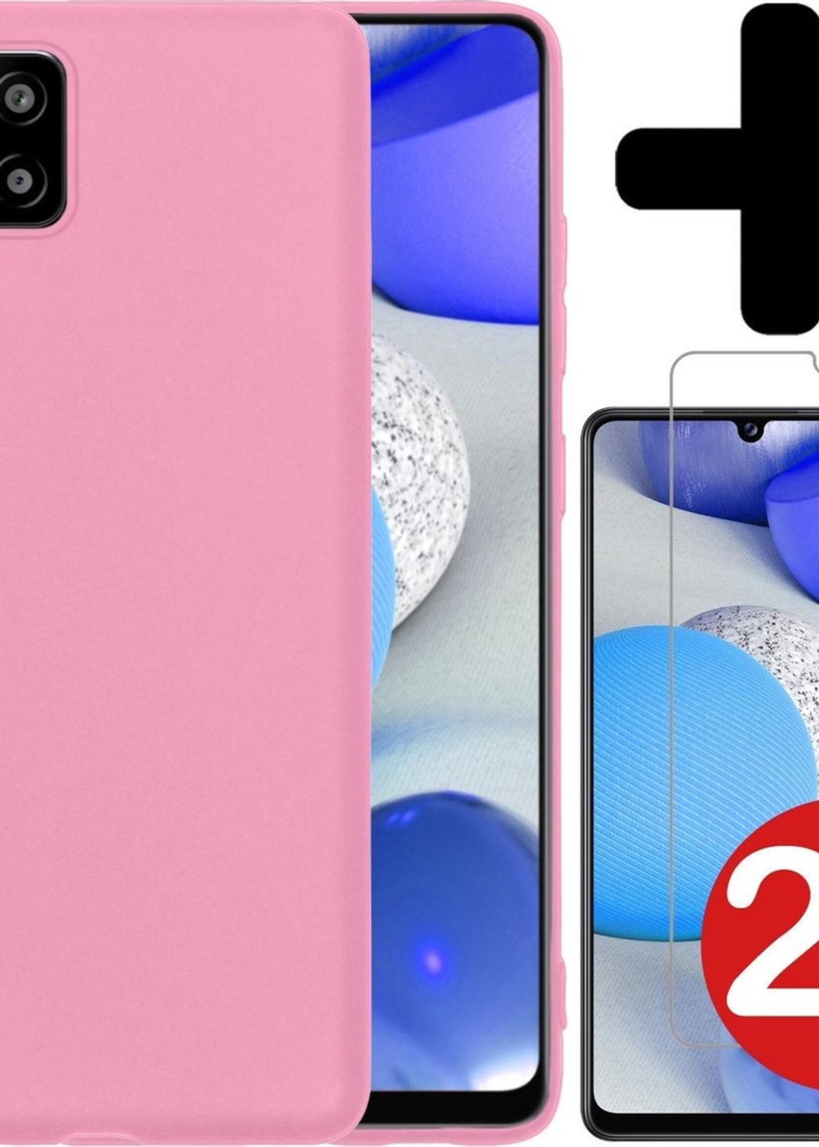 BTH Hoesje Geschikt voor Samsung A42 Hoesje Siliconen Case Hoes Met 2x Screenprotector - Hoes Geschikt voor Samsung Galaxy A42 Hoes Cover Case - Lichtroze