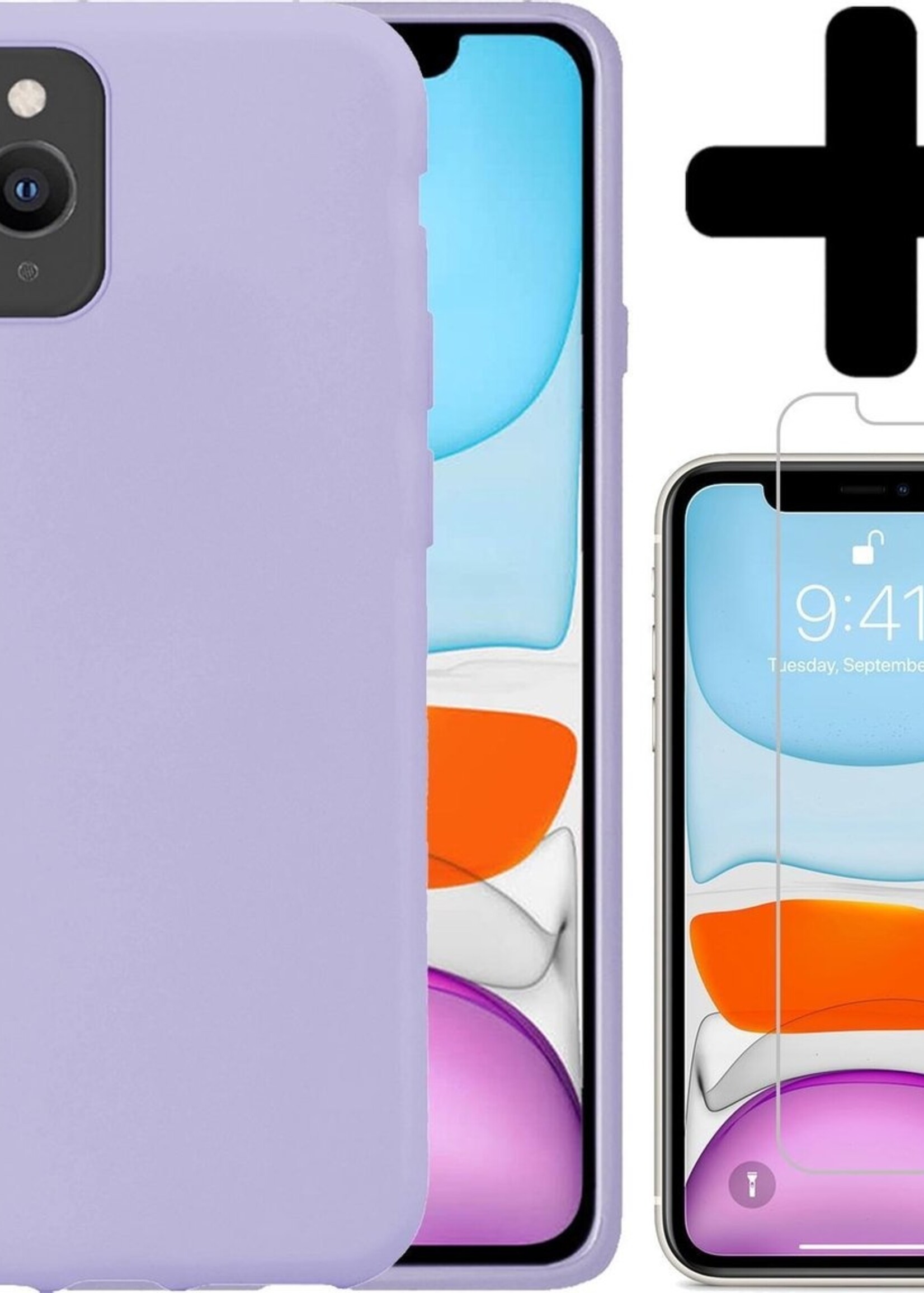 BTH Hoesje Geschikt voor iPhone 11 Pro Max Hoesje Siliconen Case Hoes Met Screenprotector - Hoes Geschikt voor iPhone 11 Pro Max Hoes Cover Case - Lila