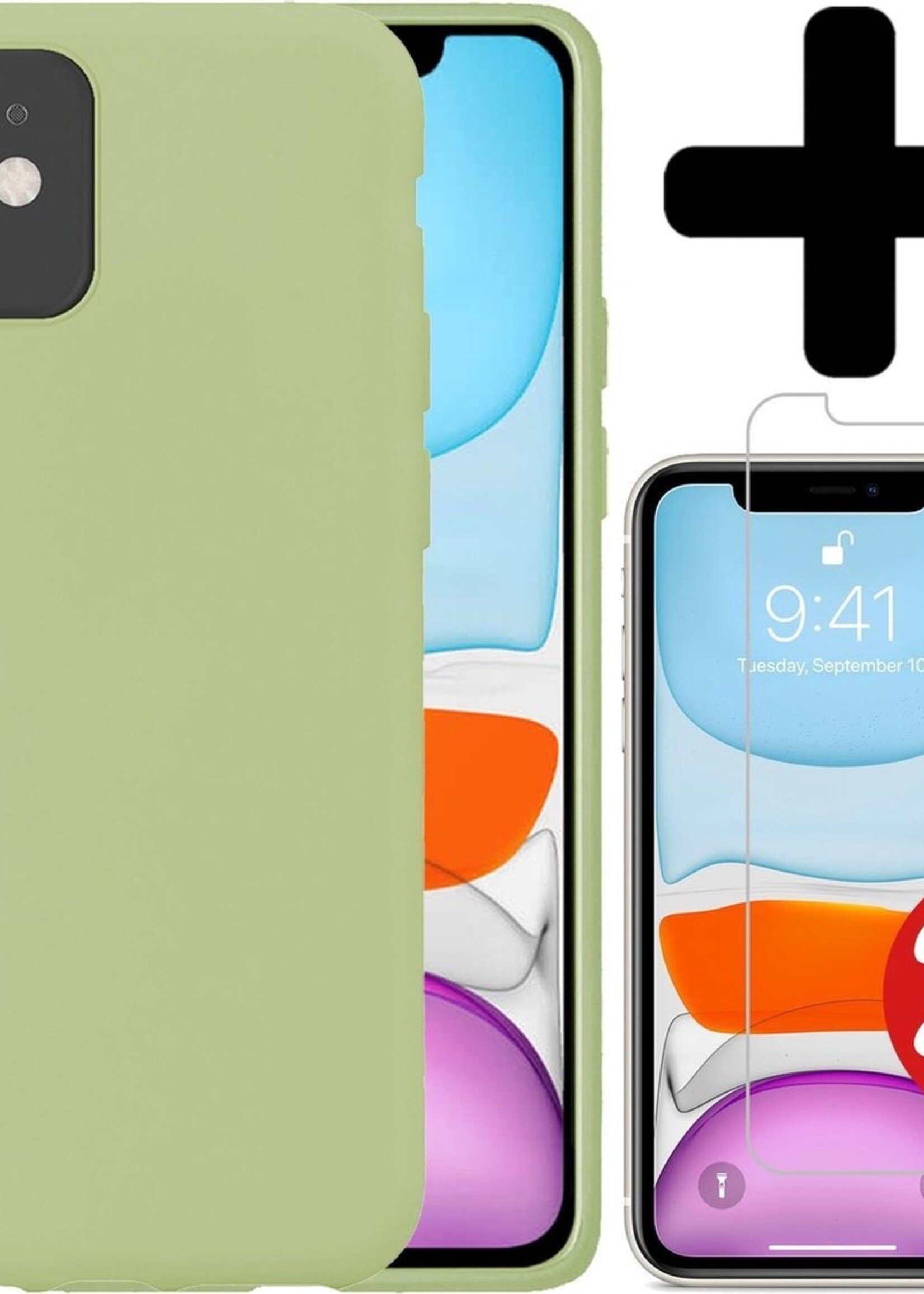 BTH Hoesje Geschikt voor iPhone 11 Hoesje Siliconen Case Hoes Met 2x Screenprotector - Hoes Geschikt voor iPhone 11 Hoes Cover Case - Groen