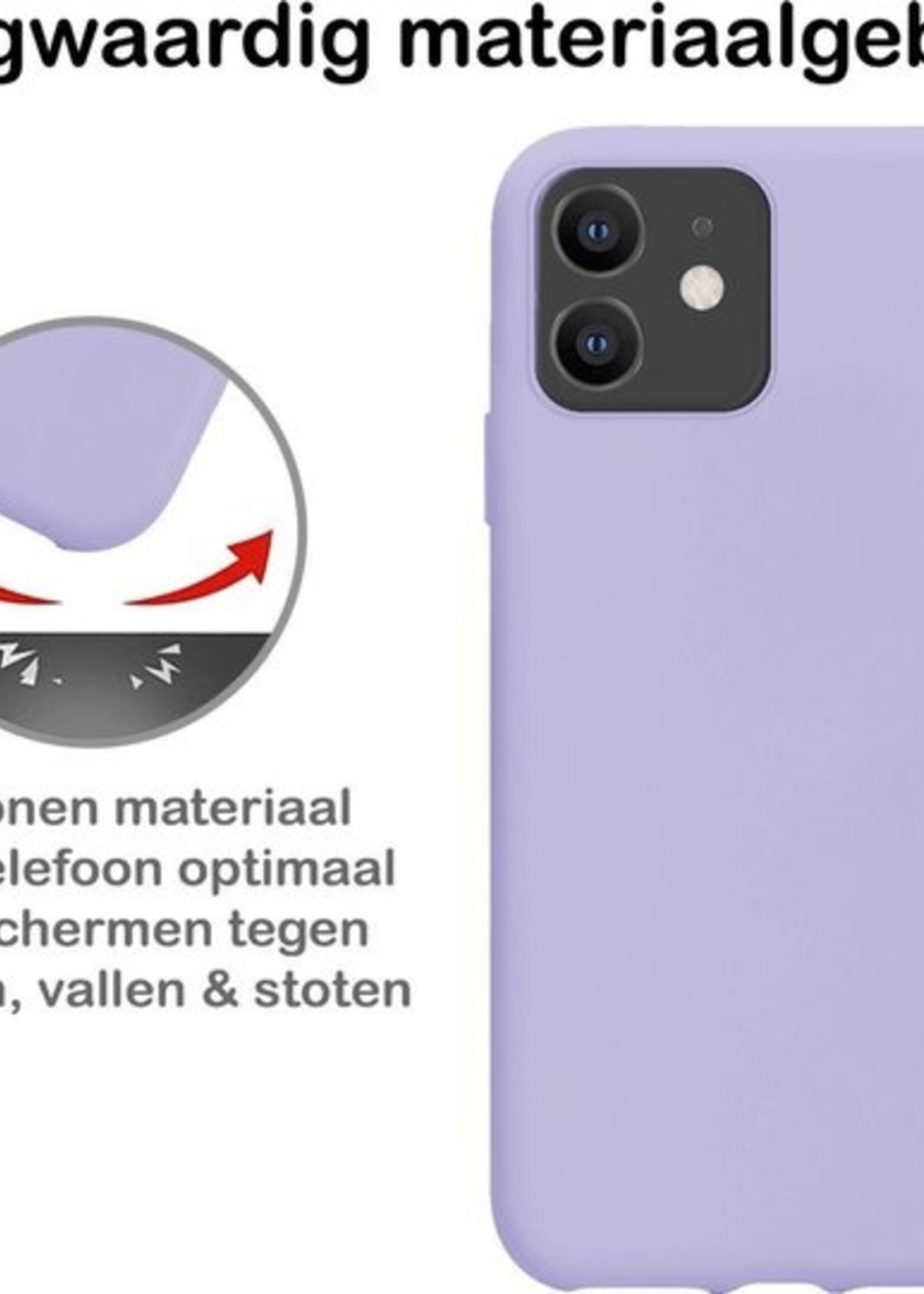 BTH Hoesje Geschikt voor iPhone 11 Hoesje Siliconen Case Hoes Met 2x Screenprotector - Hoes Geschikt voor iPhone 11 Hoes Cover Case - Lila