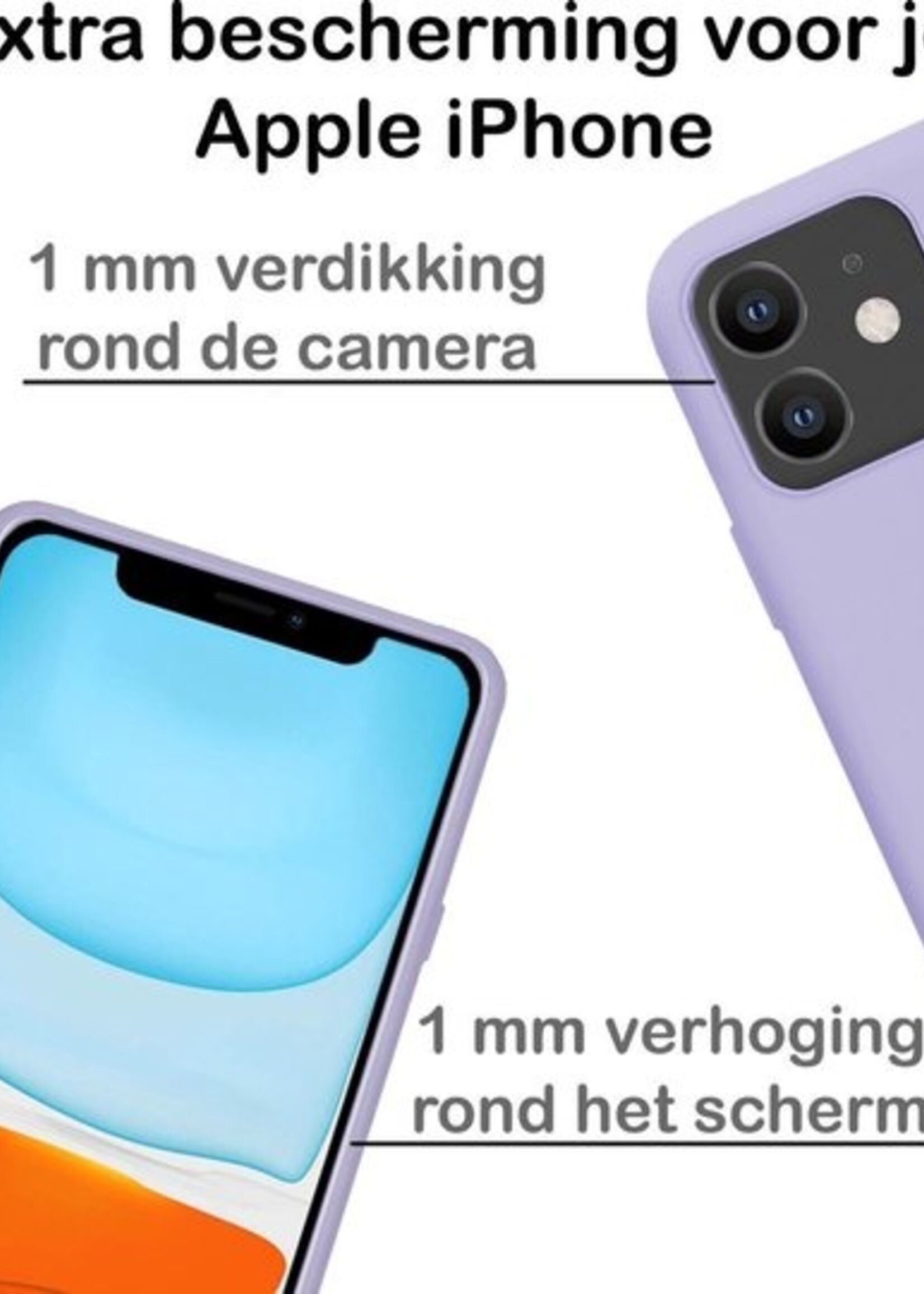 BTH Hoesje Geschikt voor iPhone 11 Hoesje Siliconen Case Hoes Met 2x Screenprotector - Hoes Geschikt voor iPhone 11 Hoes Cover Case - Lila