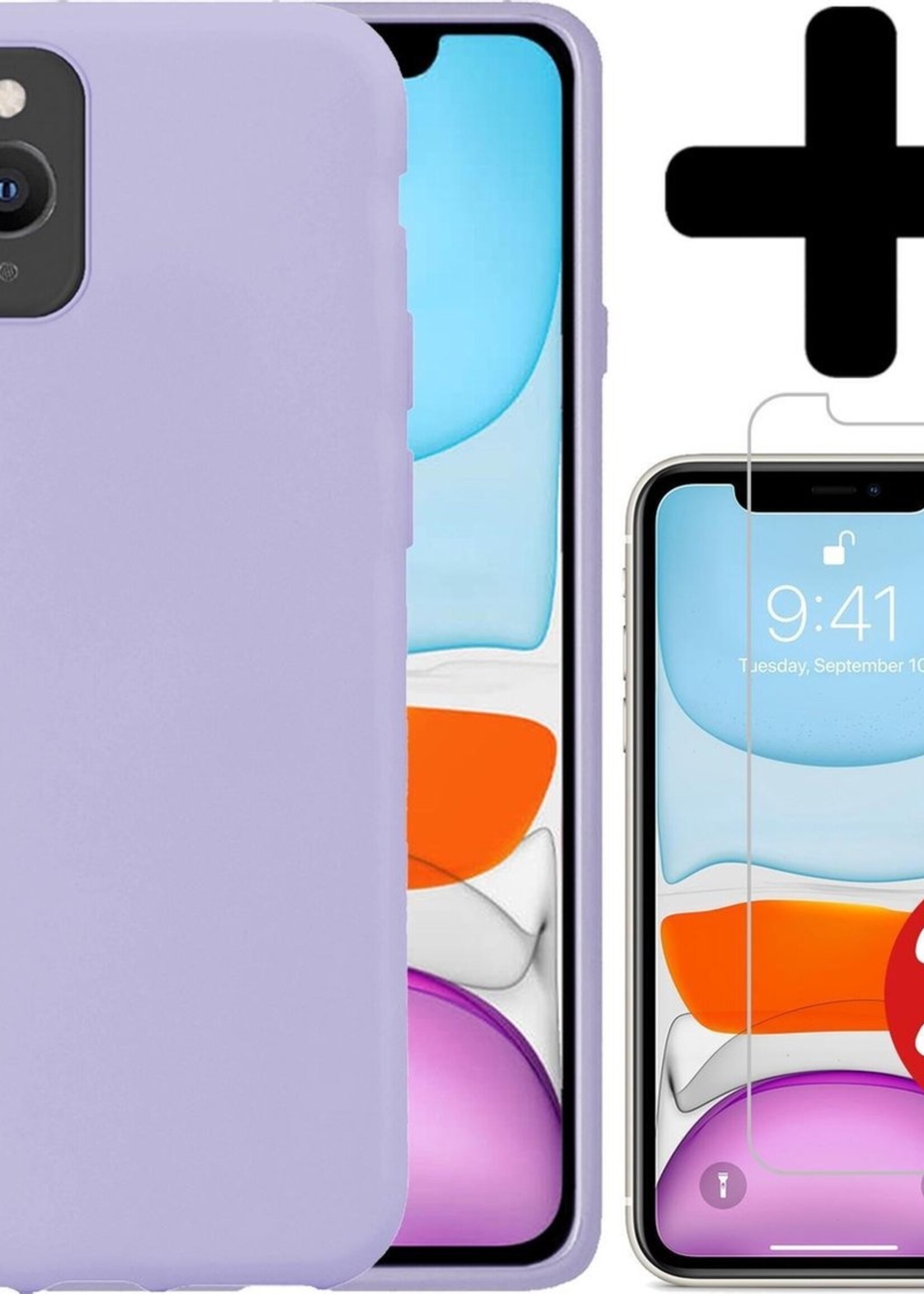BTH Hoesje Geschikt voor iPhone 11 Pro Max Hoesje Siliconen Case Hoes Met 2x Screenprotector - Hoes Geschikt voor iPhone 11 Pro Max Hoes Cover Case - Lila