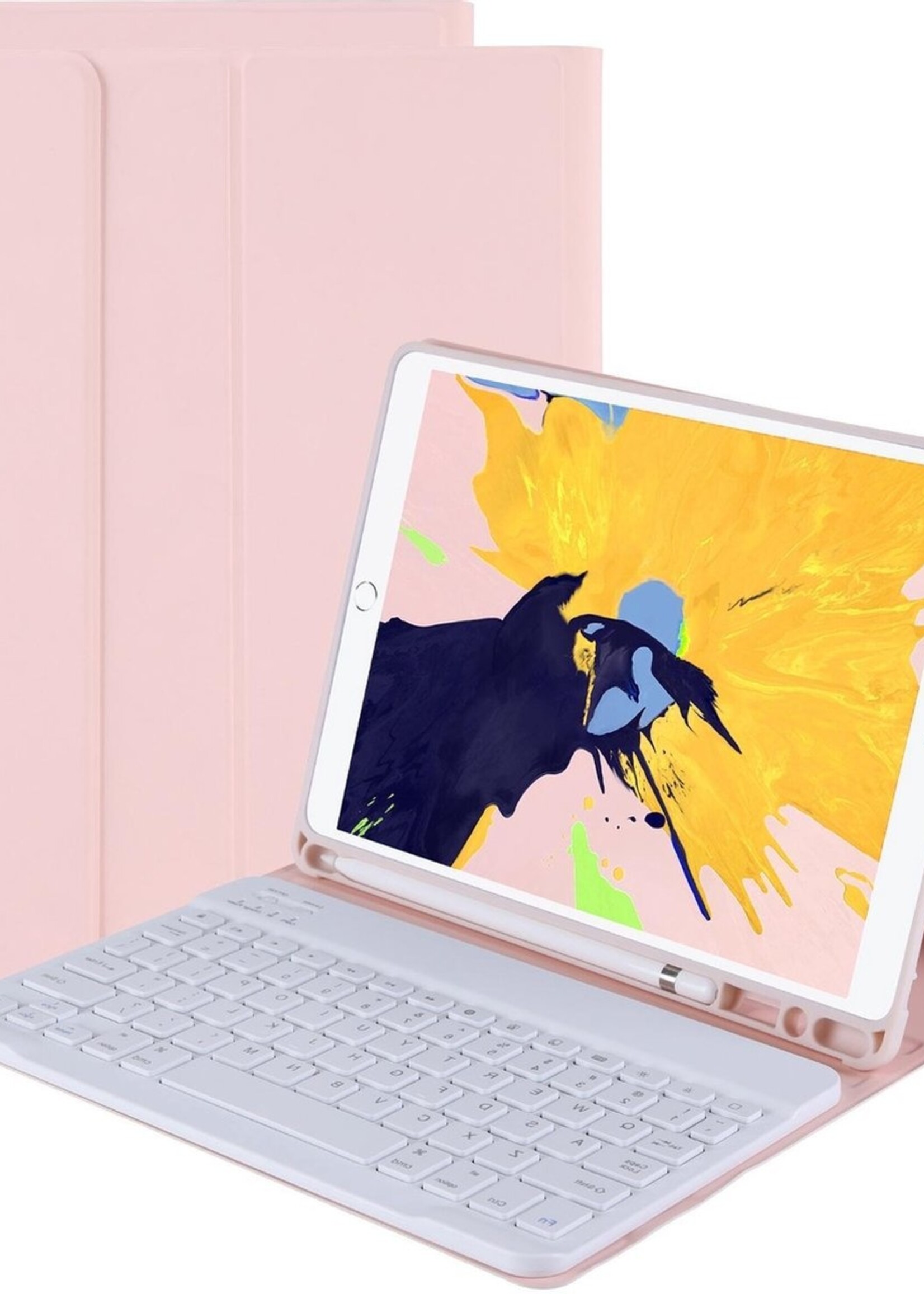 BTH Hoes Geschikt voor iPad 10.2 2020 Hoes Toetsenbord Hoesje Keyboard Case Cover - Hoesje Geschikt voor iPad 8 Hoes Toetsenbord Case - Roze