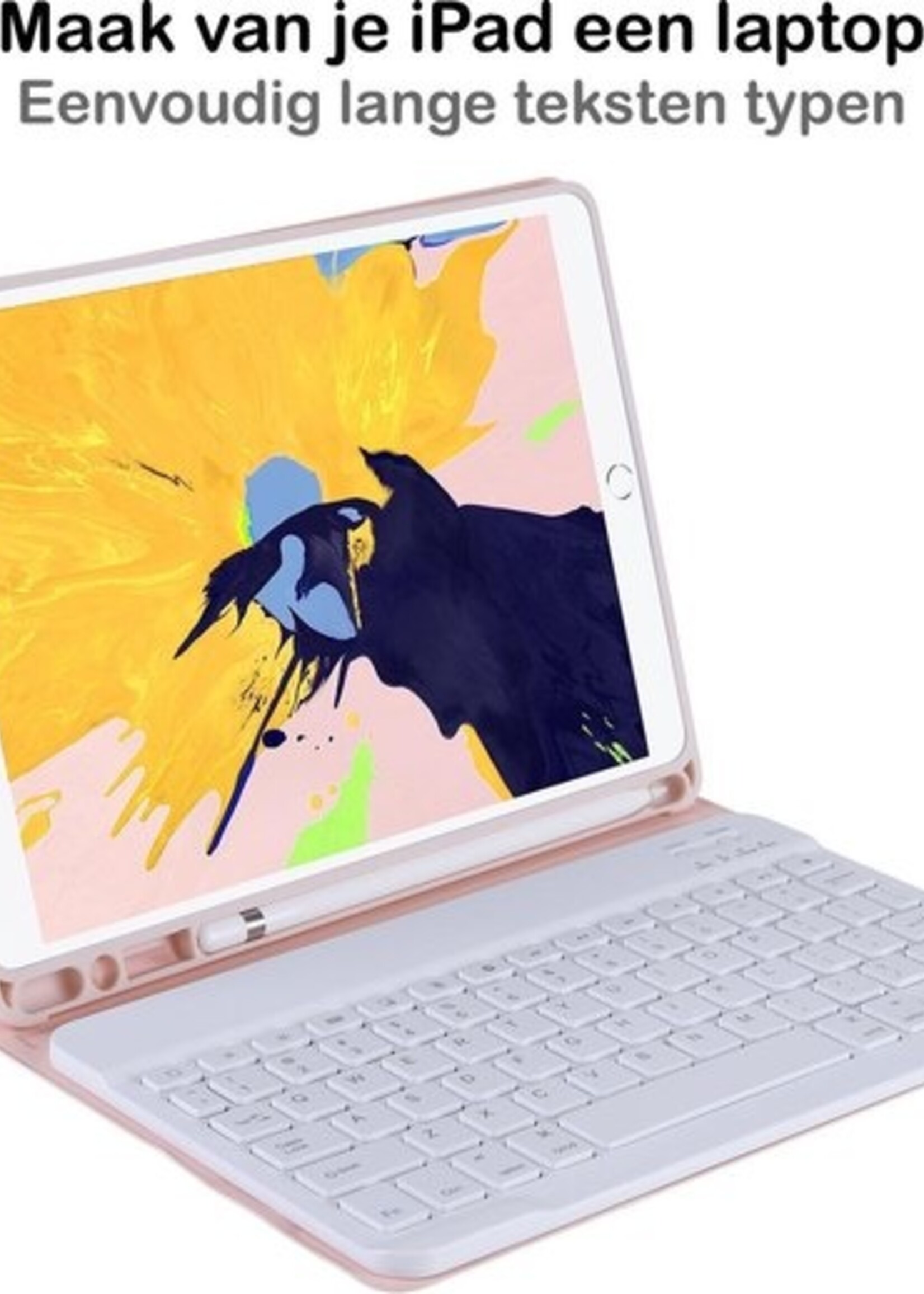 BTH Hoes Geschikt voor iPad 10.2 2020 Hoes Toetsenbord Hoesje Keyboard Case Cover - Hoesje Geschikt voor iPad 8 Hoes Toetsenbord Case - Roze