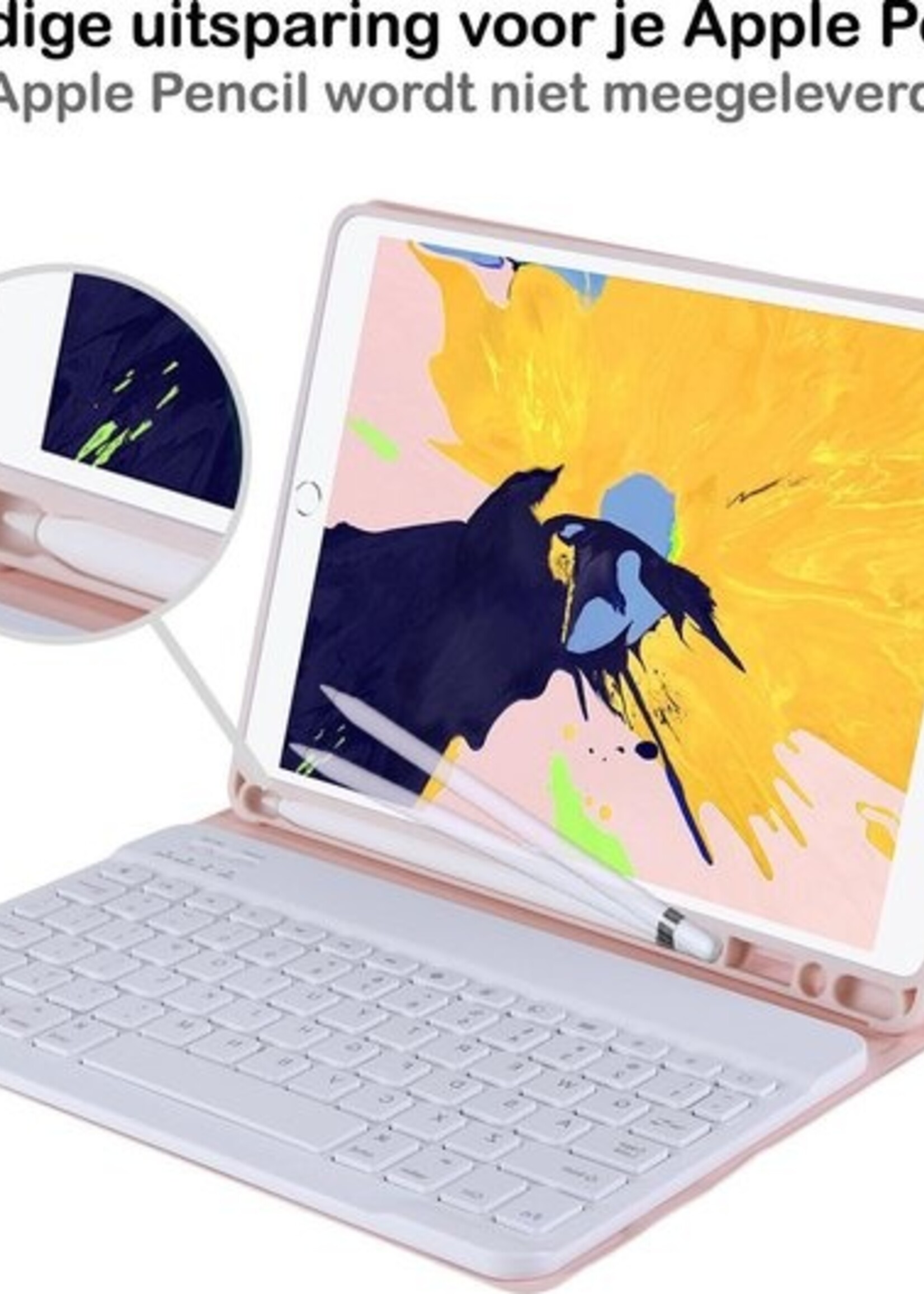 BTH Hoes Geschikt voor iPad 10.2 2020 Hoes Toetsenbord Hoesje Keyboard Case Cover - Hoesje Geschikt voor iPad 8 Hoes Toetsenbord Case - Roze