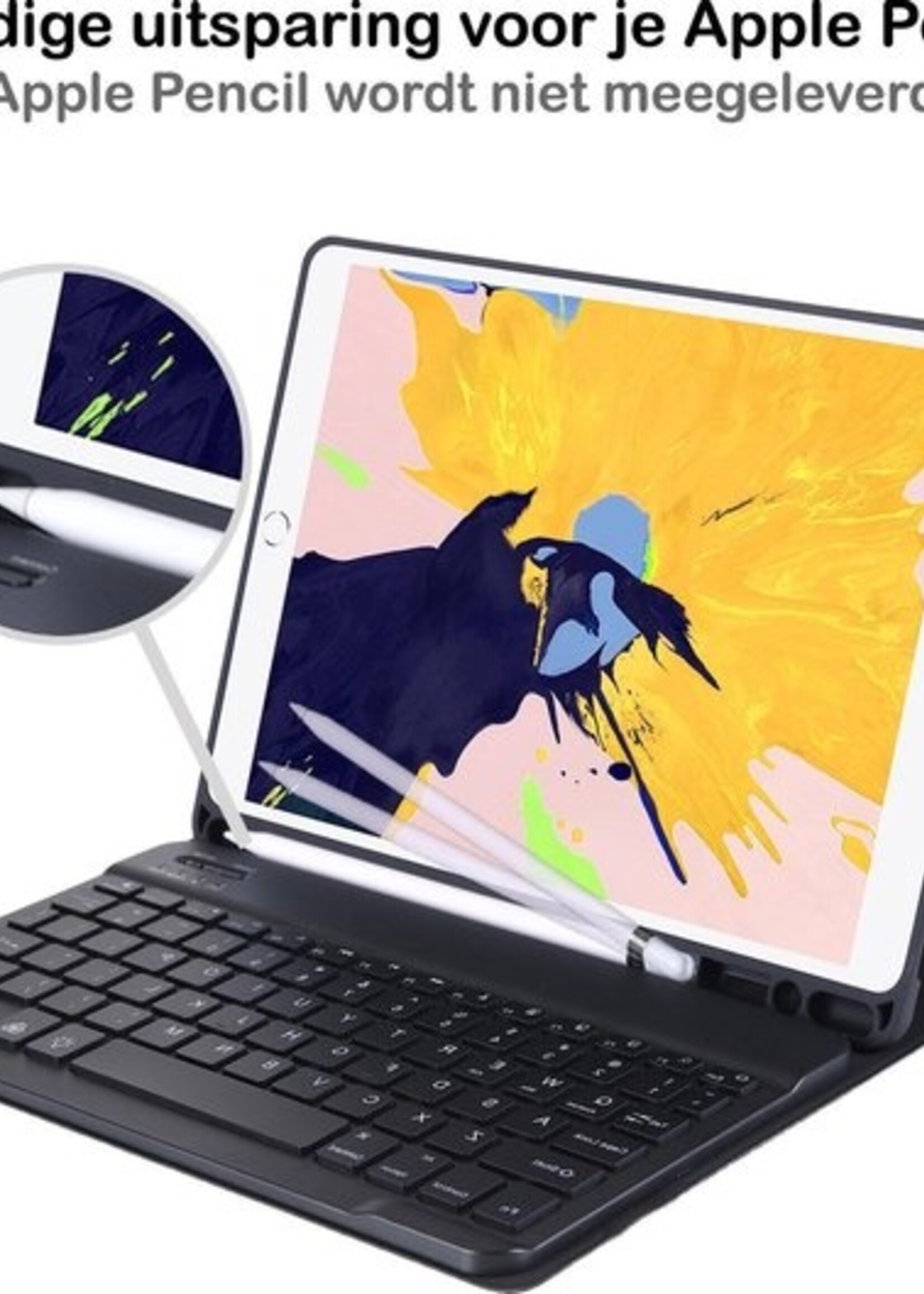BTH Hoes Geschikt voor iPad 10.2 2020 Hoes Toetsenbord Hoesje Keyboard Case Cover Met Screenprotector - Hoesje Geschikt voor iPad 8 Hoes Toetsenbord Case - Zwart