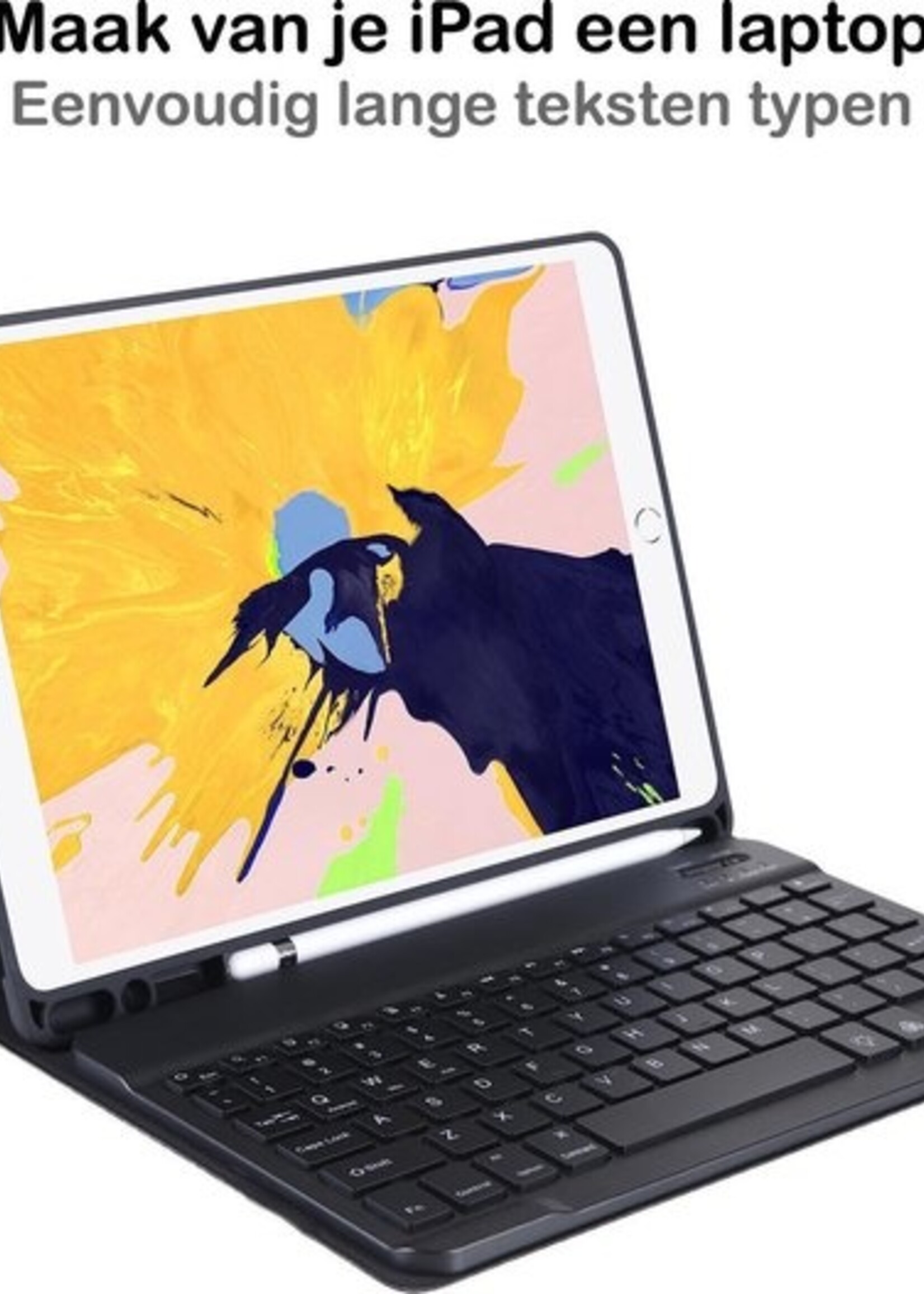 BTH Hoes Geschikt voor iPad 10.2 2020 Hoes Toetsenbord Hoesje Keyboard Case Cover Met Screenprotector - Hoesje Geschikt voor iPad 8 Hoes Toetsenbord Case - Zwart