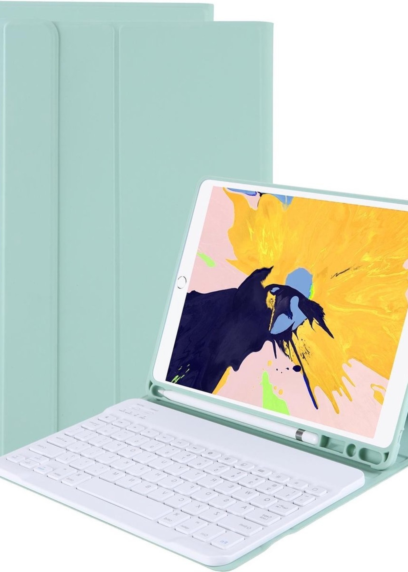 BTH Hoes Geschikt voor iPad 10.2 2019/2020 Hoes Toetsenbord Hoesje Keyboard Case Cover - Hoesje Geschikt voor iPad 7/8 Hoes Toetsenbord Case - Groen