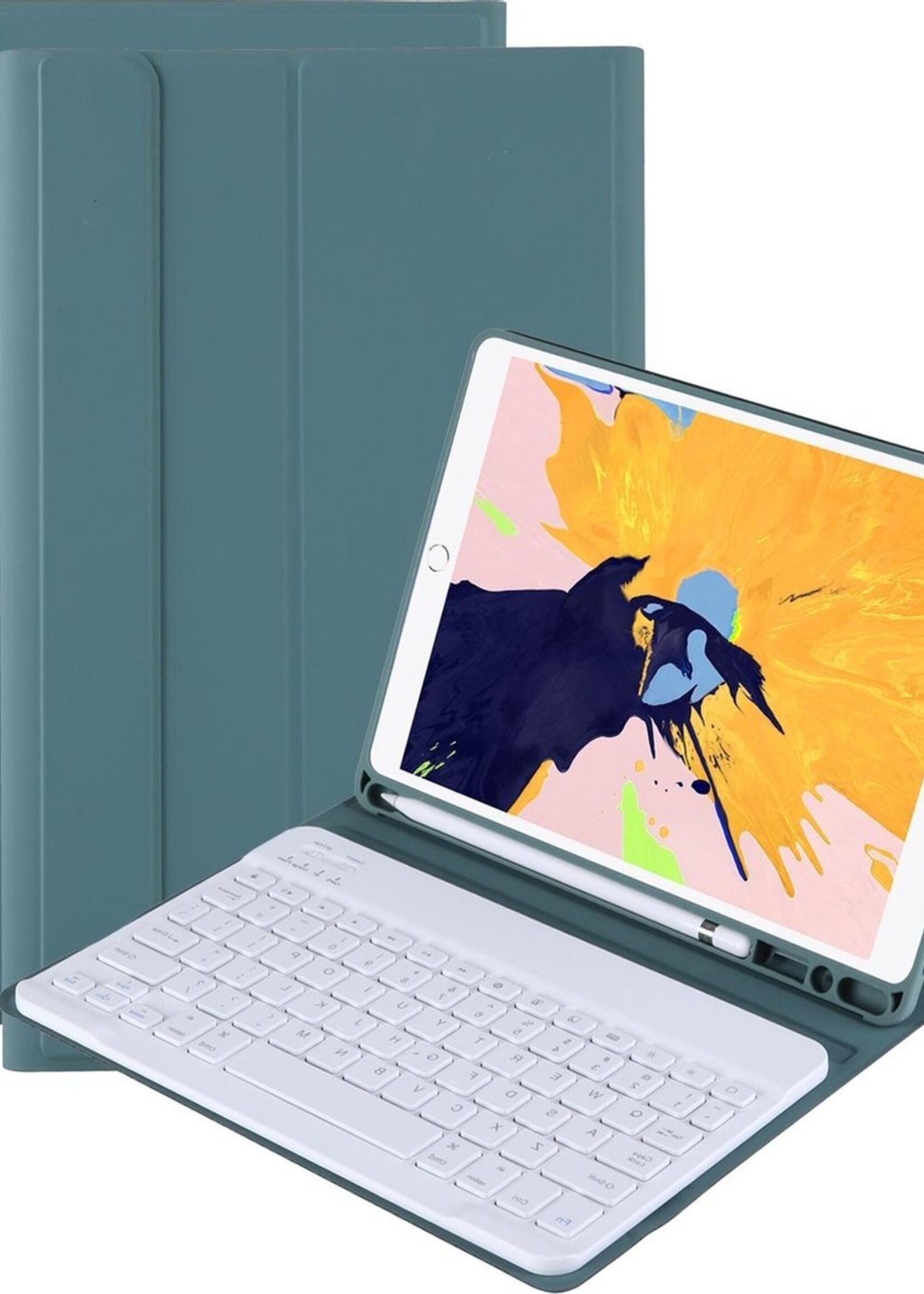 BTH Hoes Geschikt voor iPad 10.2 2019/2020 Hoes Toetsenbord Hoesje Keyboard Case Cover - Hoesje Geschikt voor iPad 7/8 Hoes Toetsenbord Case - Groen