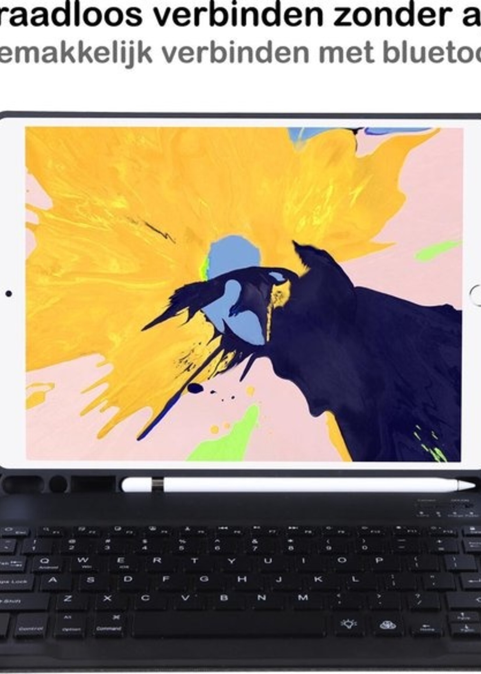 BTH Hoes Geschikt voor iPad 10.2 2019/2020 Hoes Toetsenbord Hoesje Keyboard Case Cover Met Screenprotector - Hoesje Geschikt voor iPad 7/8 Hoes Toetsenbord Case - Zwart