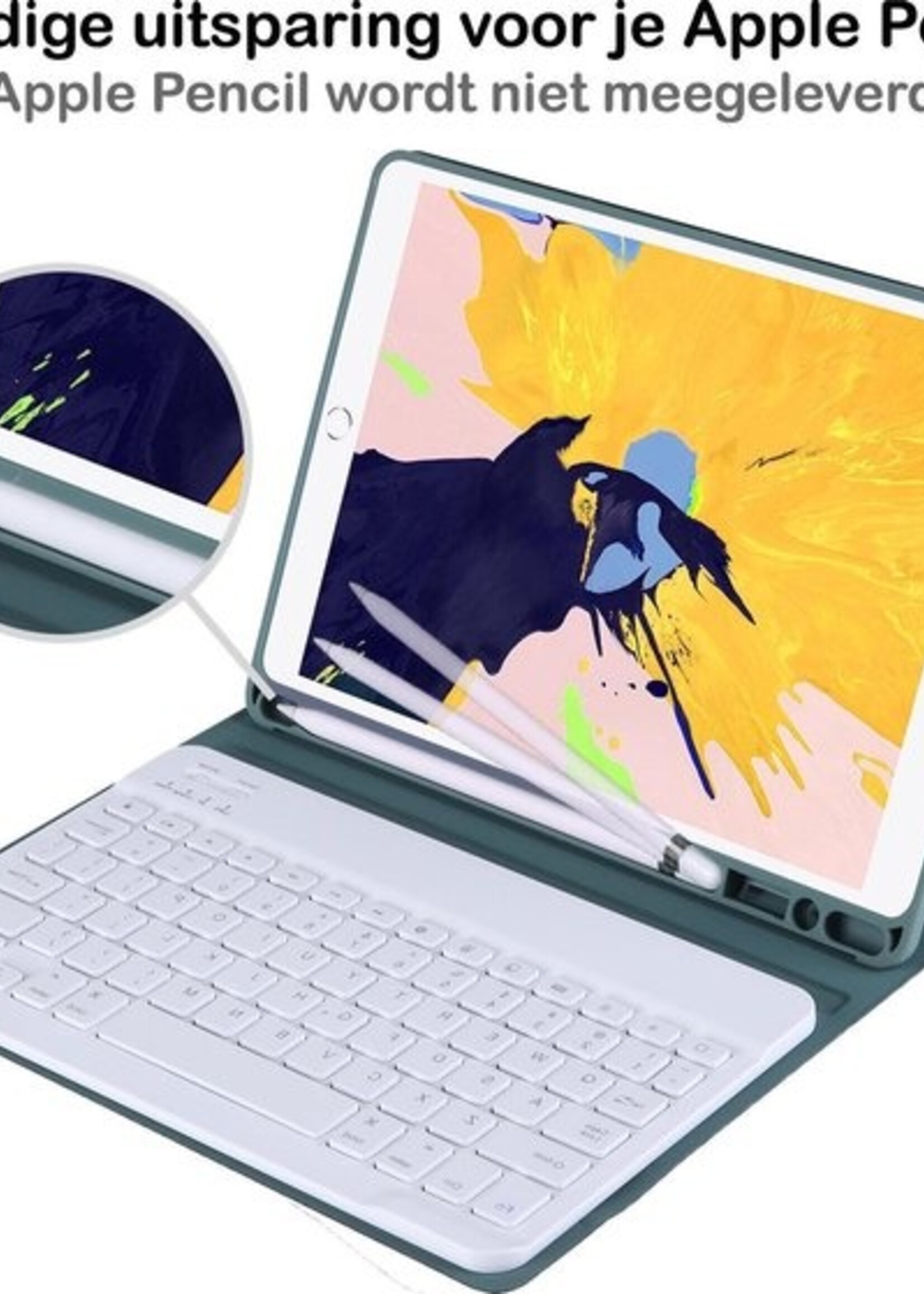 BTH Hoes Geschikt voor iPad 10.2 2019/2020 Hoes Toetsenbord Hoesje Keyboard Case Cover Met Screenprotector - Hoesje Geschikt voor iPad 7/8 Hoes Toetsenbord Case - Donkergroen