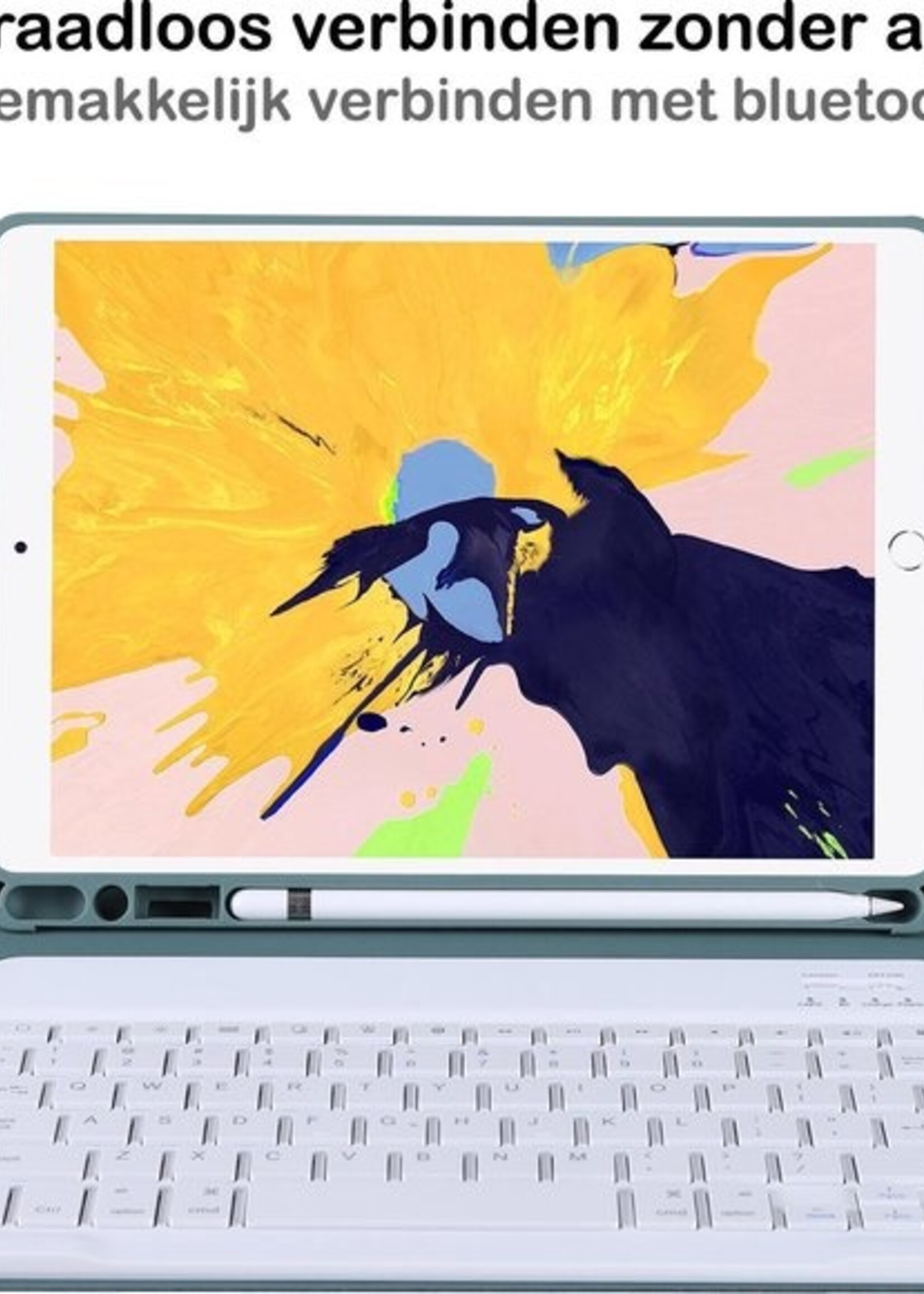 BTH Hoes Geschikt voor iPad 10.2 2019/2020 Hoes Toetsenbord Hoesje Keyboard Case Cover Met Screenprotector - Hoesje Geschikt voor iPad 7/8 Hoes Toetsenbord Case - Donkergroen