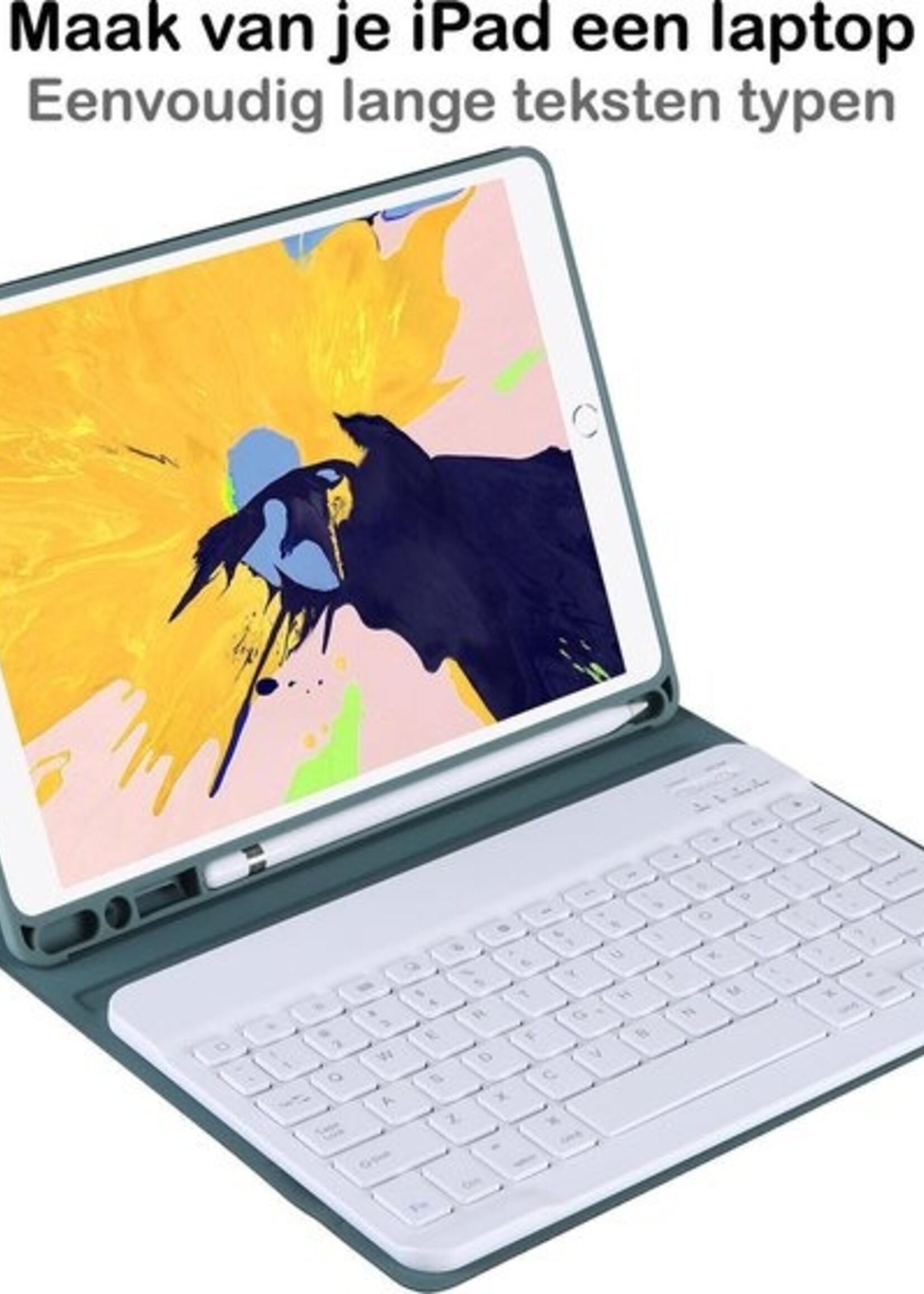 BTH Hoes Geschikt voor iPad 10.2 2019/2020 Hoes Toetsenbord Hoesje Keyboard Case Cover Met Screenprotector - Hoesje Geschikt voor iPad 7/8 Hoes Toetsenbord Case - Donkergroen