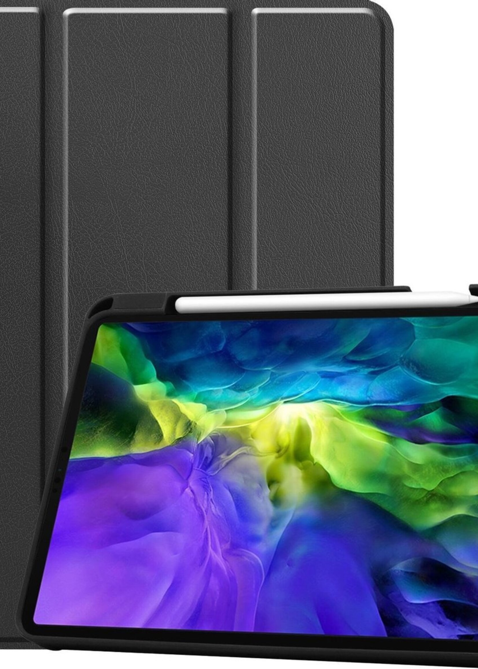 BTH Hoes Geschikt voor iPad Pro 2020 (11 inch) Hoes Book Case Hoesje Trifold Cover Met Uitsparing Geschikt voor Apple Pencil - Hoesje Geschikt voor iPad Pro 11 inch (2020) Hoesje Bookcase - Zwart