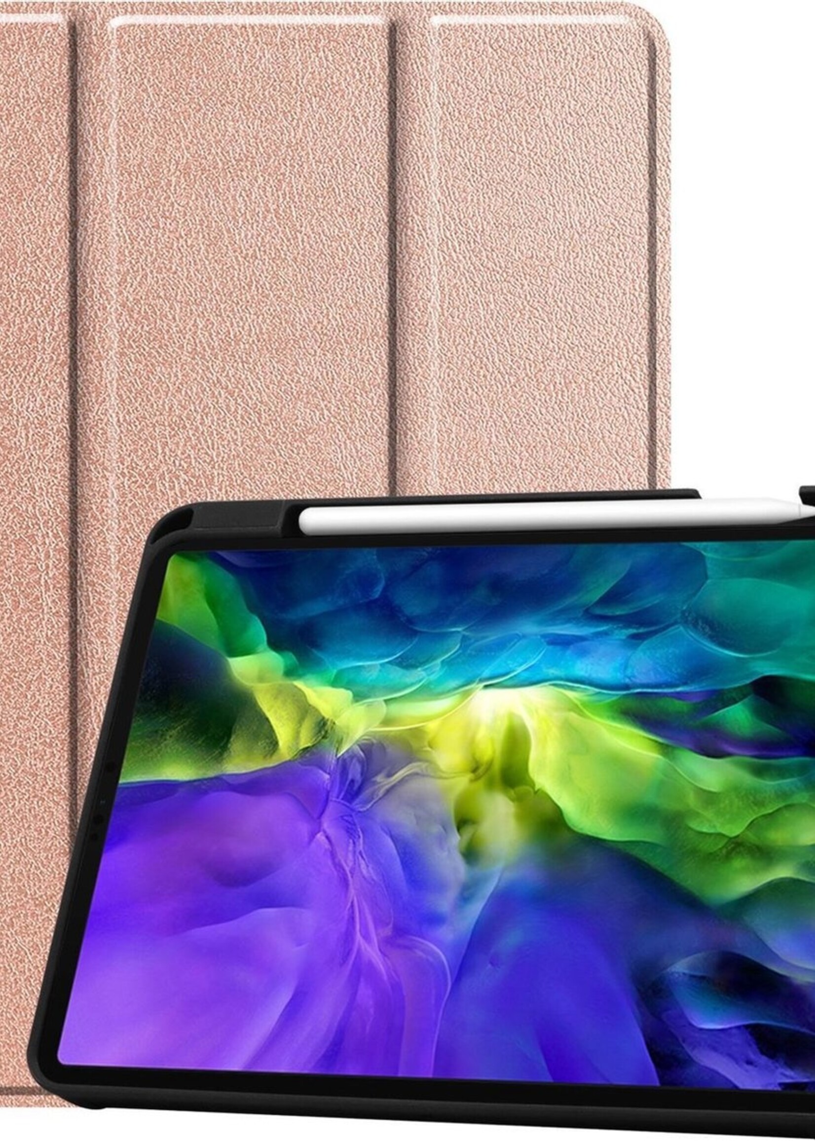 BTH Hoes Geschikt voor iPad Pro 2020 (11 inch) Hoes Book Case Hoesje Trifold Cover Met Uitsparing Geschikt voor Apple Pencil - Hoesje Geschikt voor iPad Pro 11 inch (2020) Hoesje Bookcase - Rosé goud