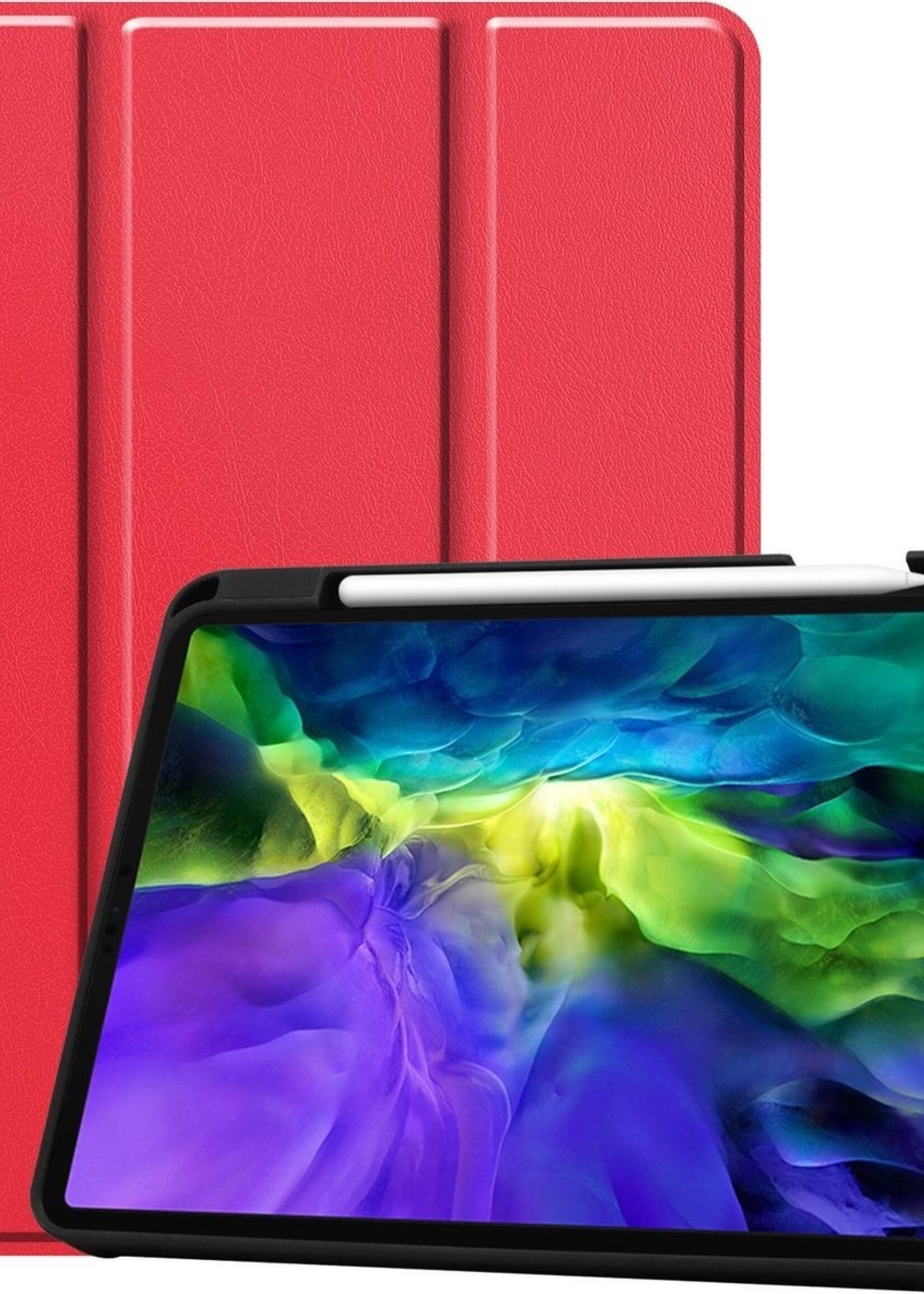 BTH Hoes Geschikt voor iPad Pro 2020 (11 inch) Hoes Book Case Hoesje Trifold Cover Met Uitsparing Geschikt voor Apple Pencil - Hoesje Geschikt voor iPad Pro 11 inch (2020) Hoesje Bookcase - Rood