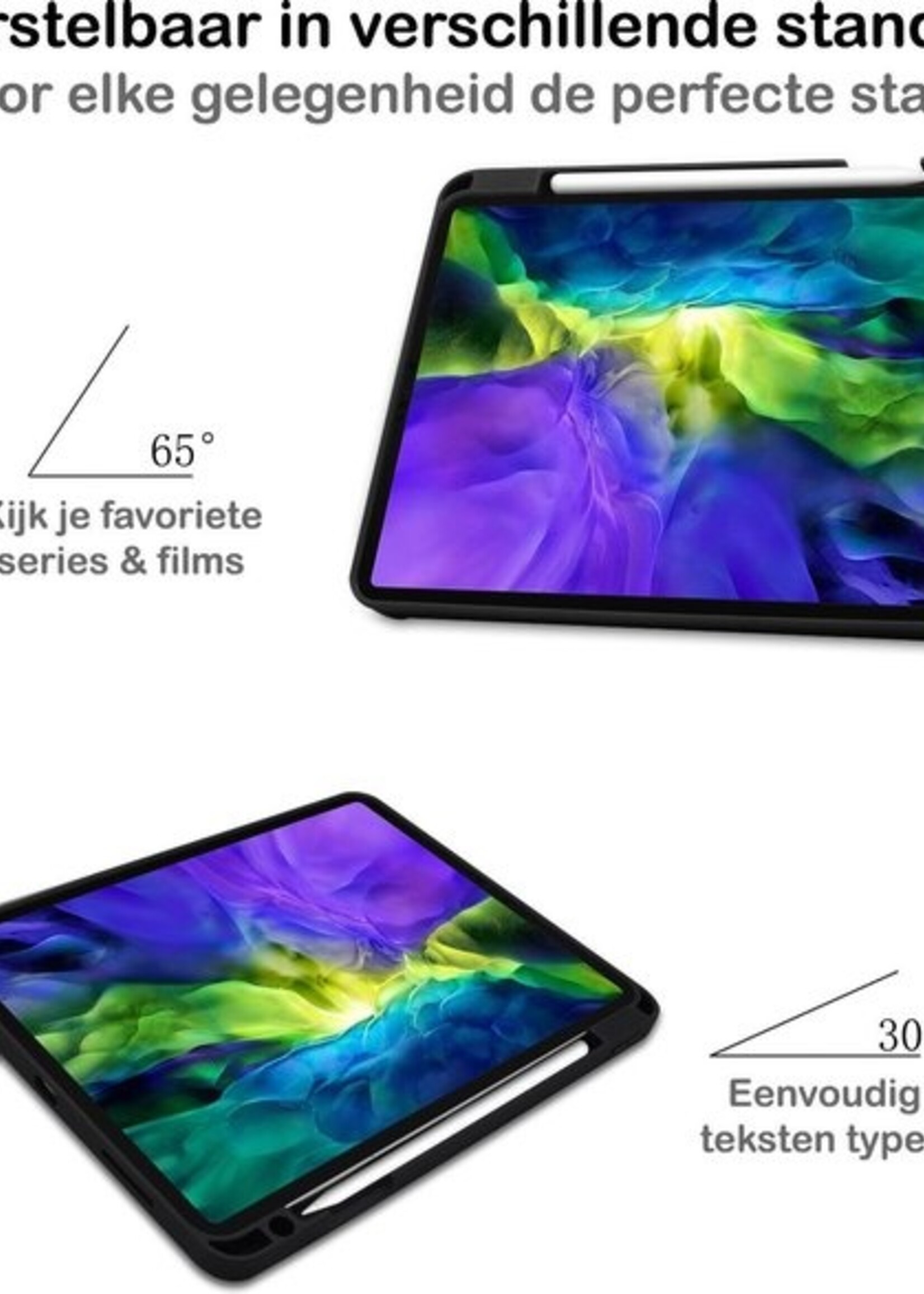 BTH Hoes Geschikt voor iPad Pro 2020 (11 inch) Hoes Book Case Hoesje Trifold Cover Met Uitsparing Geschikt voor Apple Pencil Met Screenprotector - Hoesje Geschikt voor iPad Pro 11 inch (2020) Hoesje Bookcase - Zwart