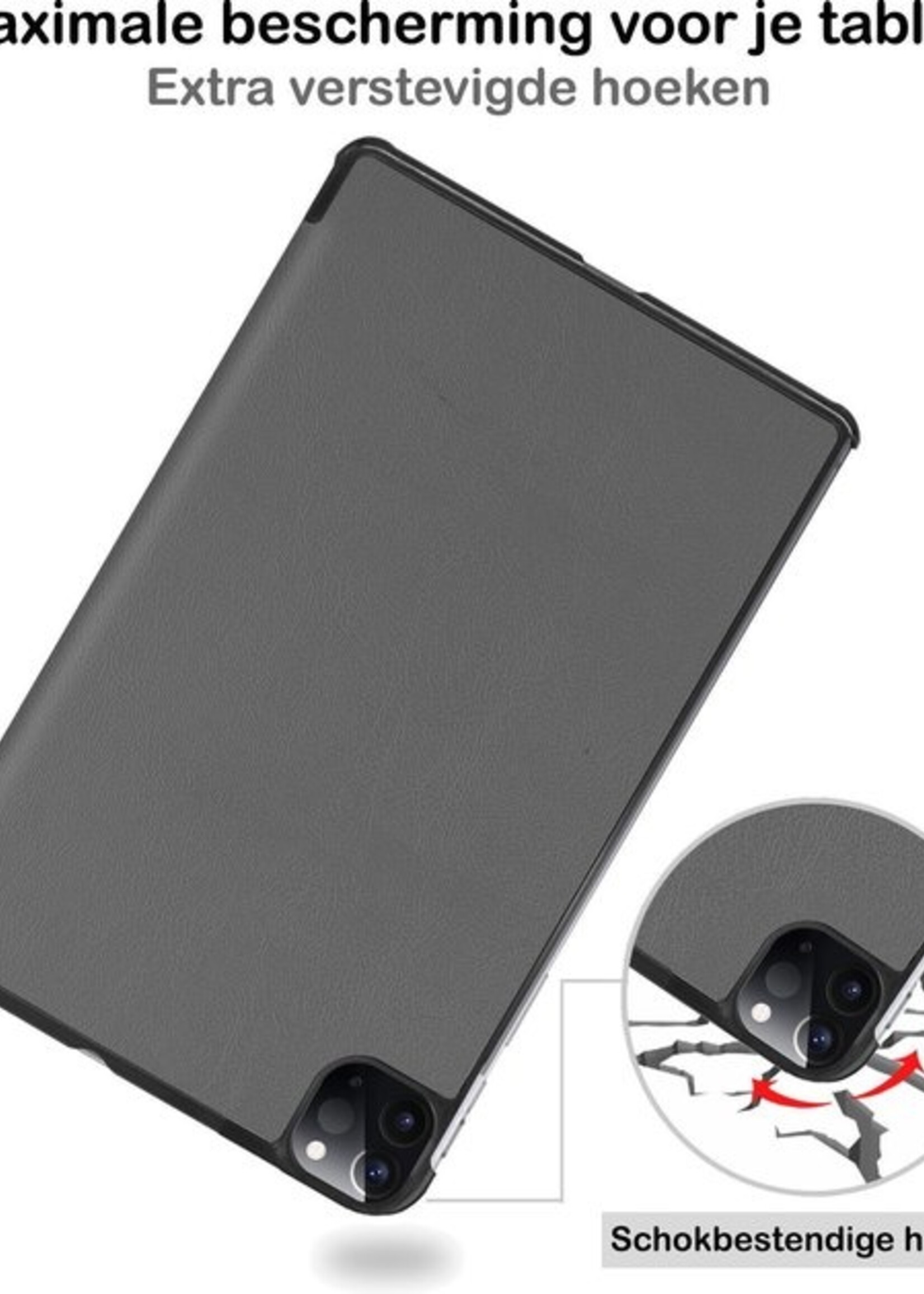 BTH Hoes Geschikt voor iPad Pro 2020 (11 inch) Hoes Book Case Hoesje Trifold Cover Met Uitsparing Geschikt voor Apple Pencil Met Screenprotector - Hoesje Geschikt voor iPad Pro 11 inch (2020) Hoesje Bookcase - Grijs