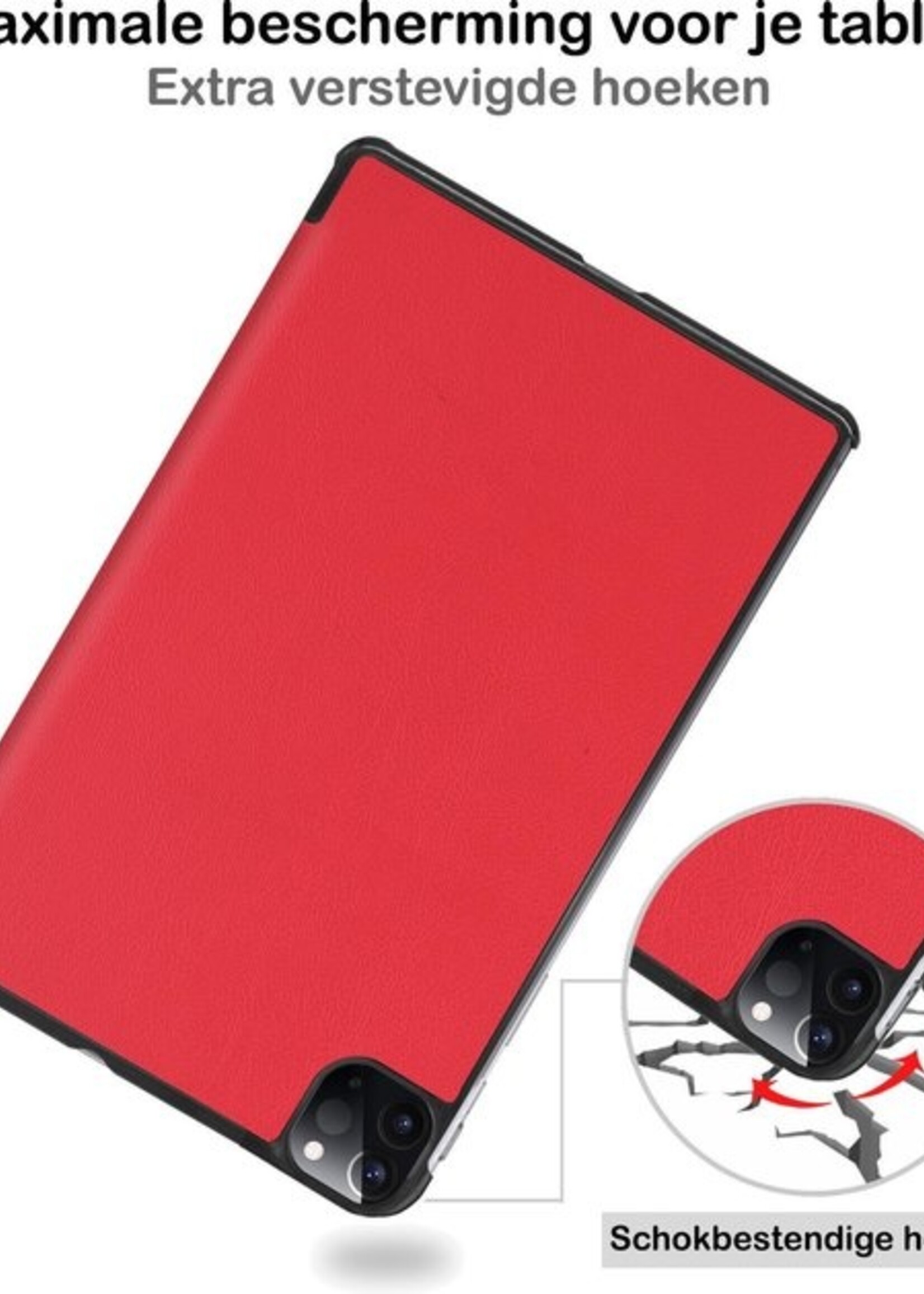 BTH Hoes Geschikt voor iPad Pro 2020 (11 inch) Hoes Book Case Hoesje Trifold Cover Met Uitsparing Geschikt voor Apple Pencil Met Screenprotector - Hoesje Geschikt voor iPad Pro 11 inch (2020) Hoesje Bookcase - Rood
