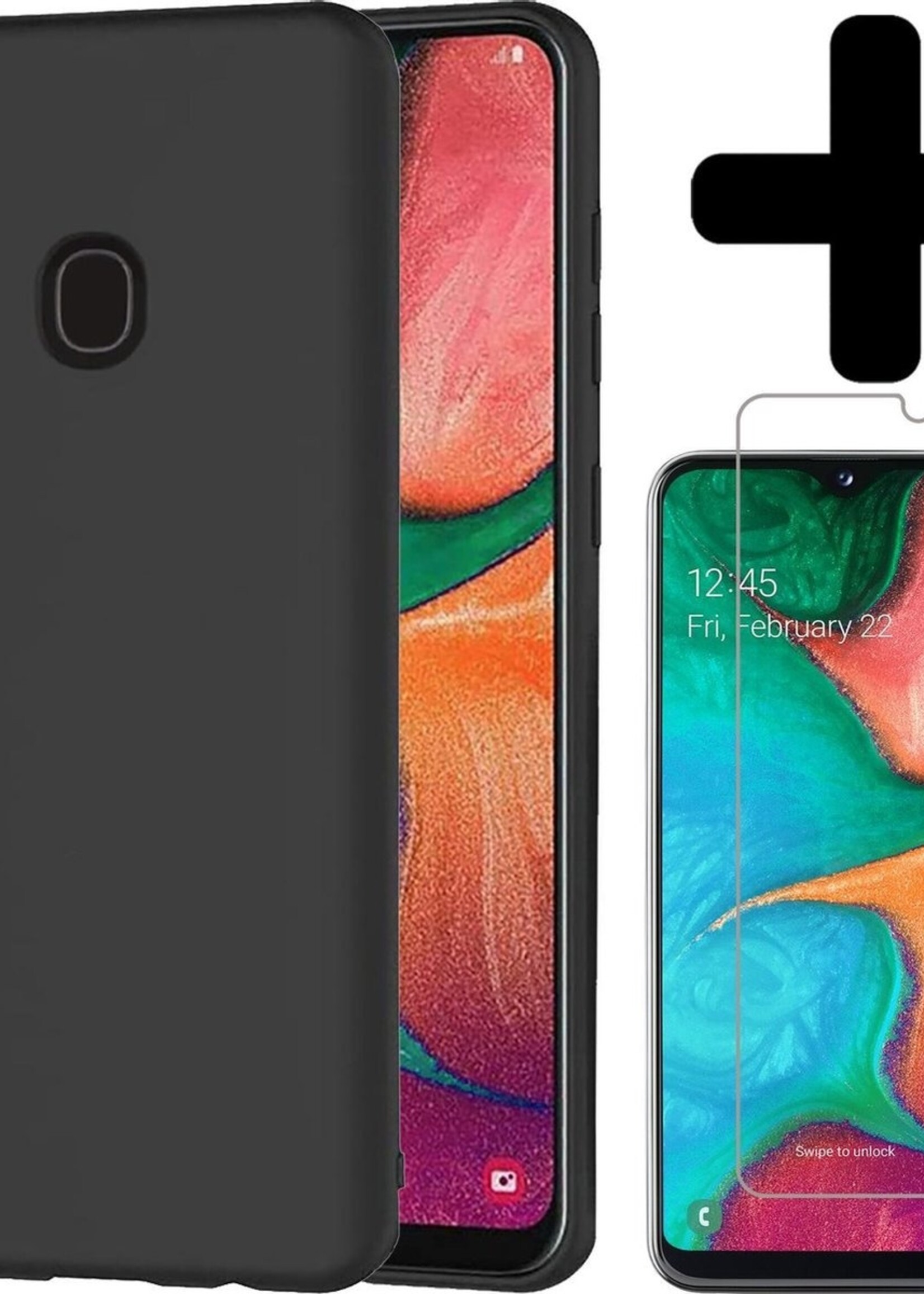 BTH Hoesje Geschikt voor Samsung A20e Hoesje Siliconen Case Hoes Met Screenprotector - Hoes Geschikt voor Samsung Galaxy A20e Hoes Cover Case - Zwart