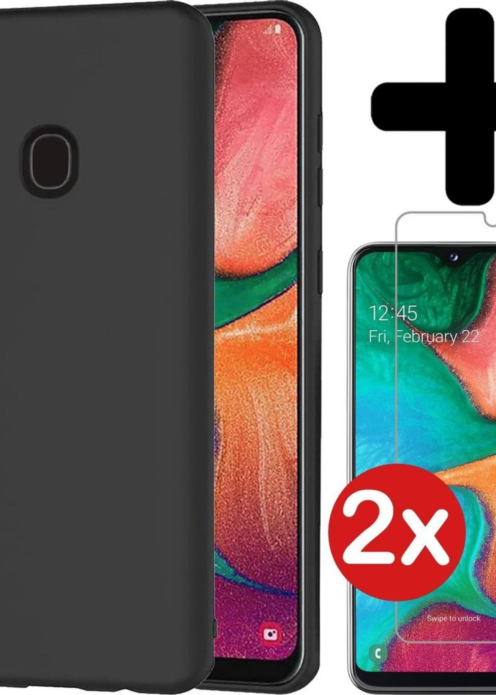 BTH Hoesje Geschikt voor Samsung A20e Hoesje Siliconen Case Hoes Met 2x Screenprotector - Hoes Geschikt voor Samsung Galaxy A20e Hoes Cover Case - Zwart