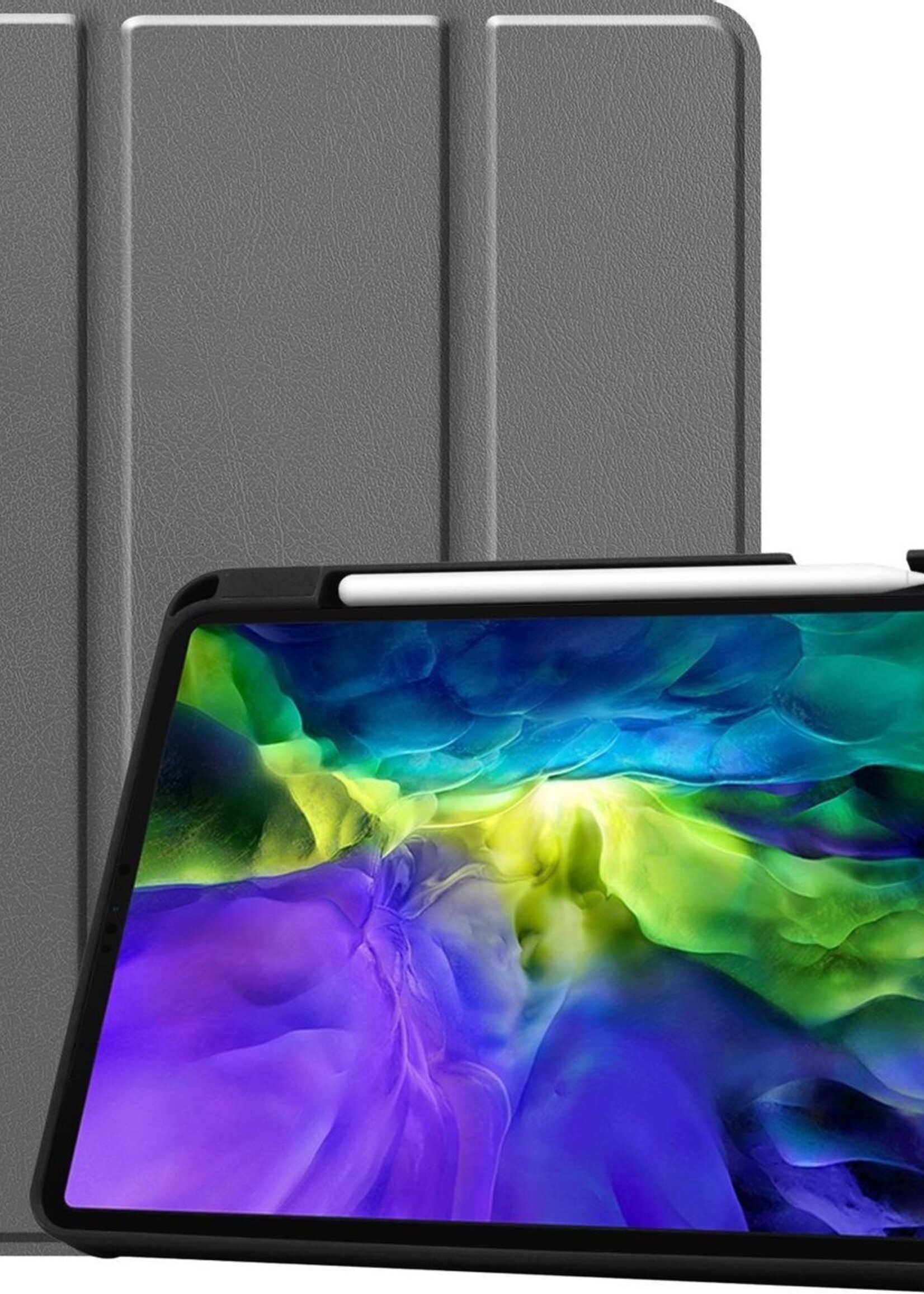 BTH Hoes Geschikt voor iPad Pro 2020 (11 inch) Hoes Book Case Hoesje Trifold Cover Met Uitsparing Geschikt voor Apple Pencil - Hoesje Geschikt voor iPad Pro 11 inch (2020) Hoesje Bookcase - Grijs