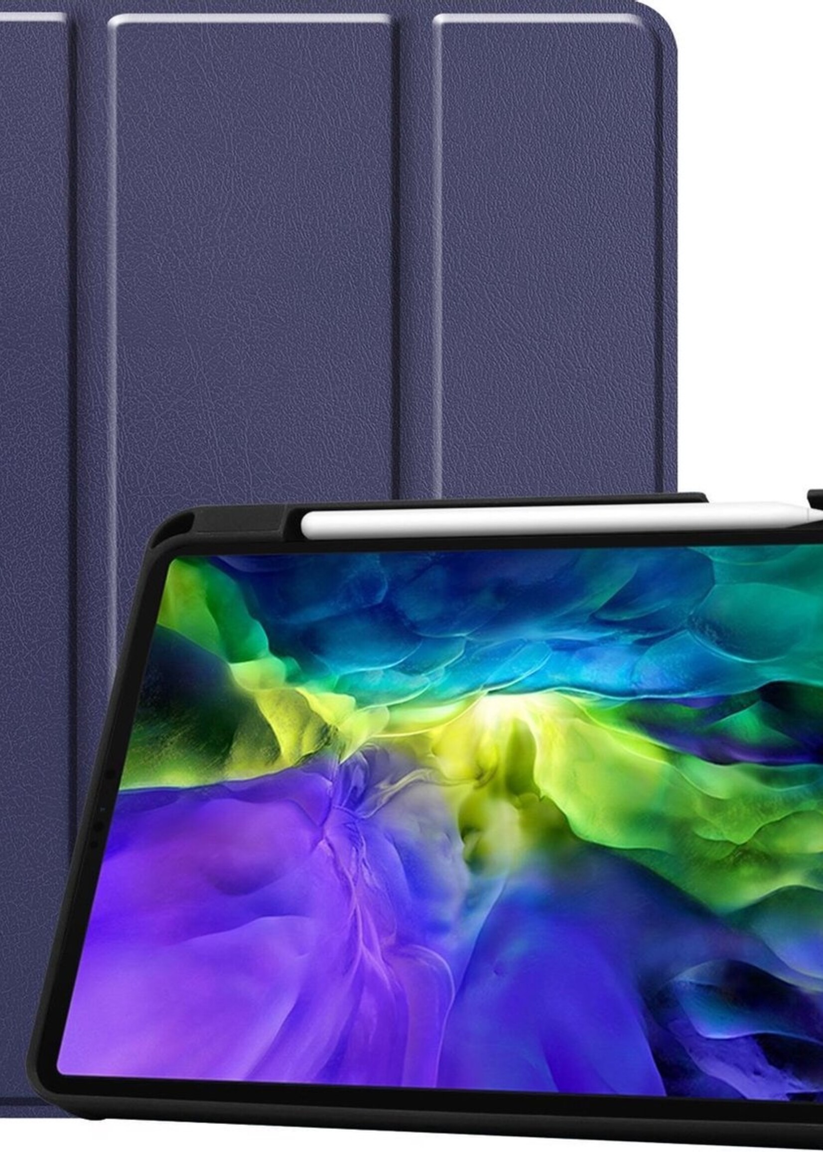 BTH Hoes Geschikt voor iPad Pro 2020 (11 inch) Hoes Book Case Hoesje Trifold Cover Met Uitsparing Geschikt voor Apple Pencil - Hoesje Geschikt voor iPad Pro 11 inch (2020) Hoesje Bookcase - Blauw