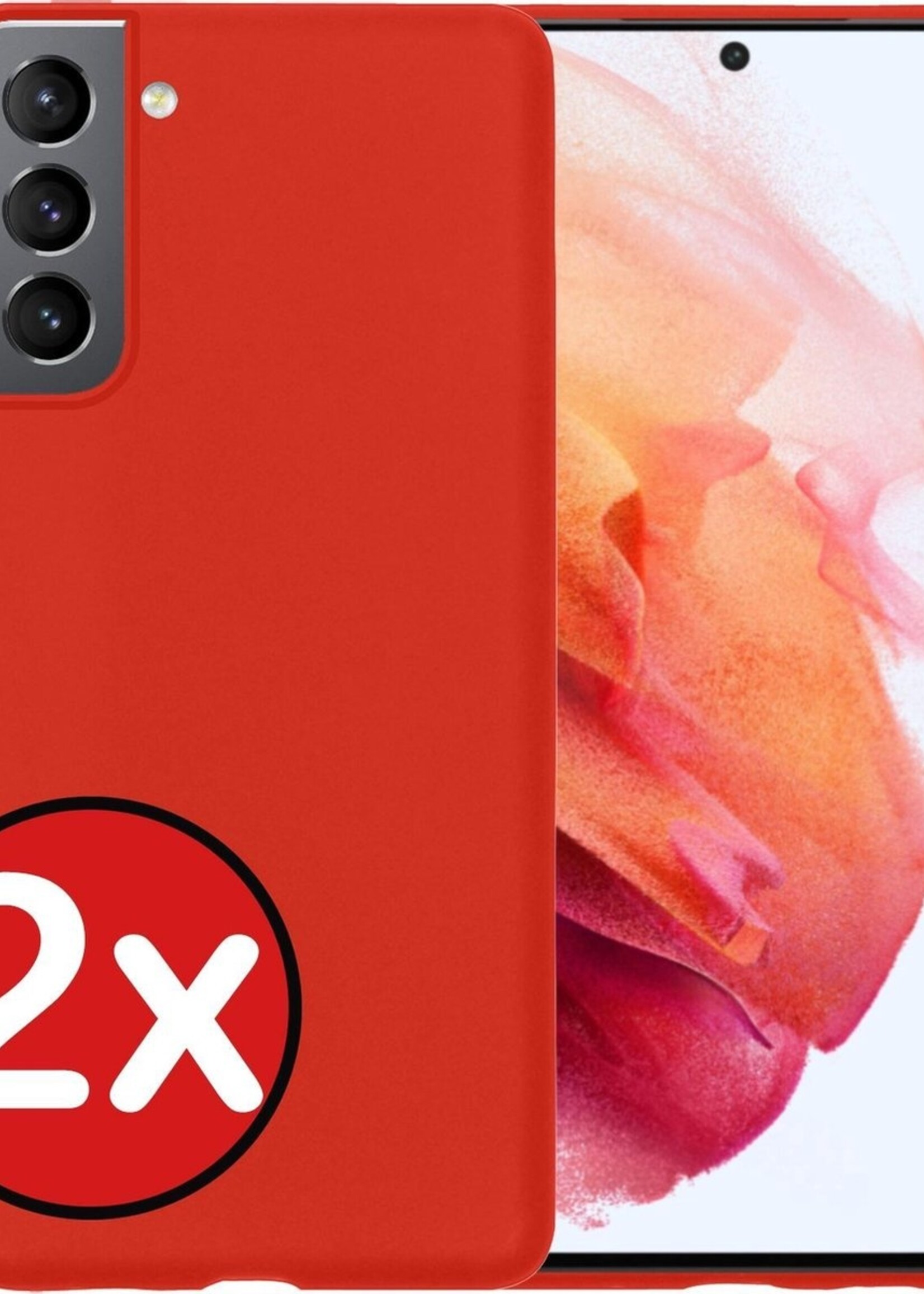 BTH Hoesje Geschikt voor Samsung S21 Plus Hoesje Siliconen Case Hoes - Hoes Geschikt voor Samsung Galaxy S21 Plus Hoes Cover Case - Rood - 2 PACK