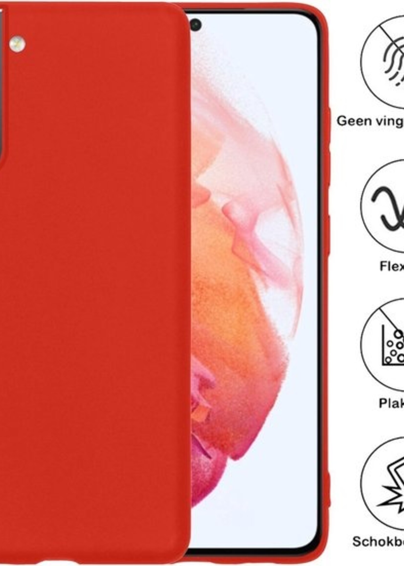 BTH Hoesje Geschikt voor Samsung S21 Plus Hoesje Siliconen Case Hoes - Hoes Geschikt voor Samsung Galaxy S21 Plus Hoes Cover Case - Rood - 2 PACK