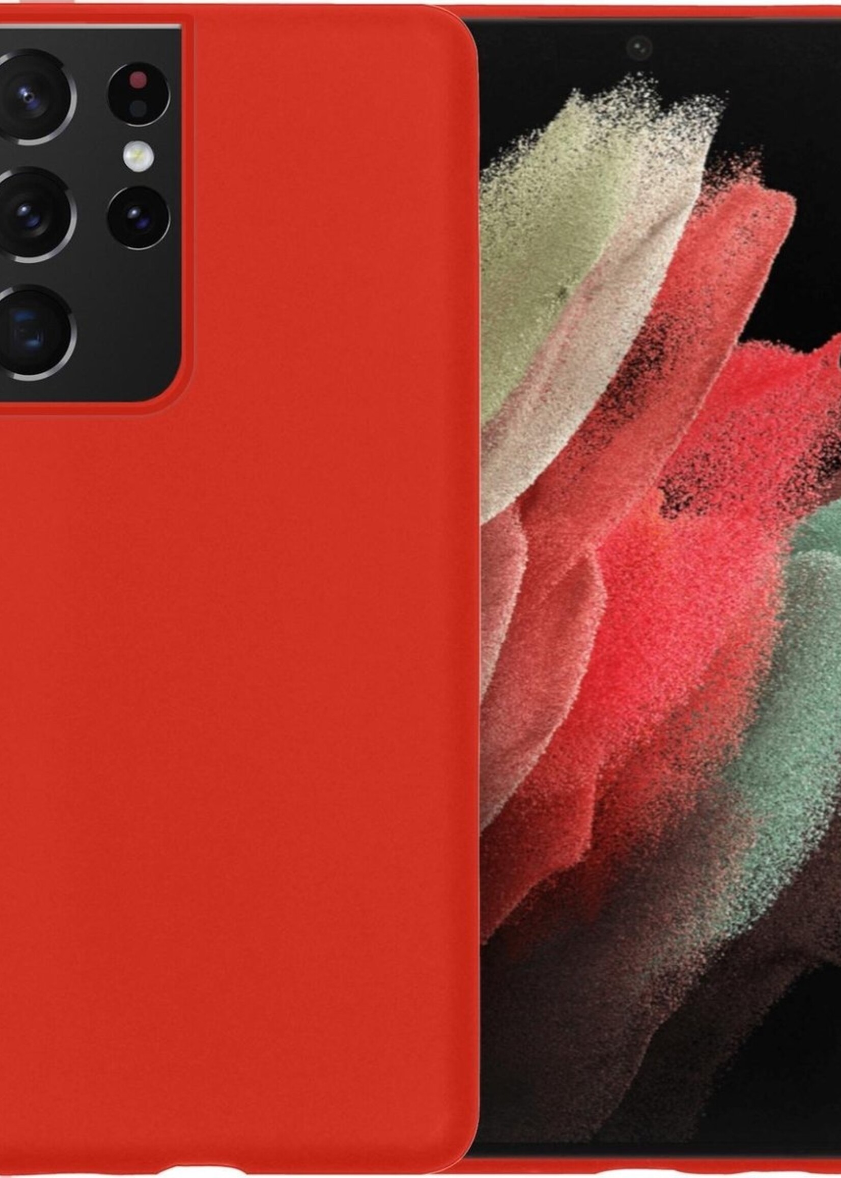 BTH Hoesje Geschikt voor Samsung S21 Ultra Hoesje Siliconen Case Hoes - Hoes Geschikt voor Samsung Galaxy S21 Ultra Hoes Cover Case - Rood