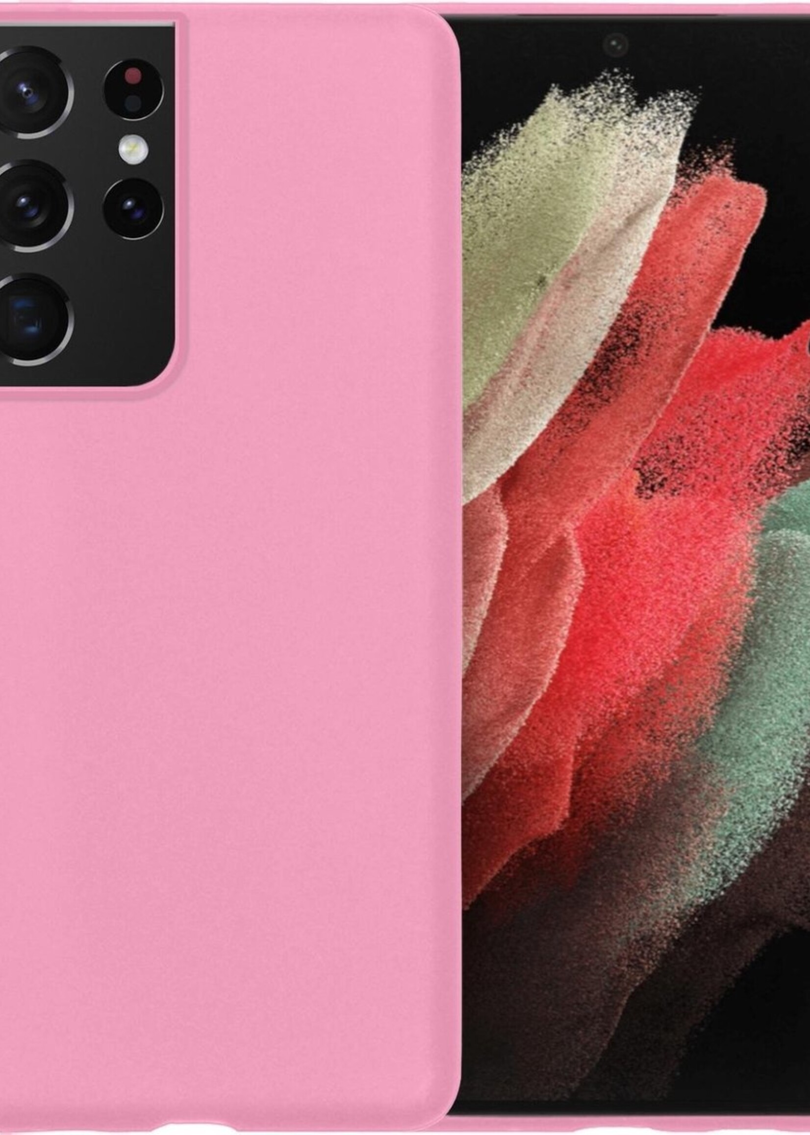 BTH Hoesje Geschikt voor Samsung S21 Ultra Hoesje Siliconen Case Hoes - Hoes Geschikt voor Samsung Galaxy S21 Ultra Hoes Cover Case - Roze