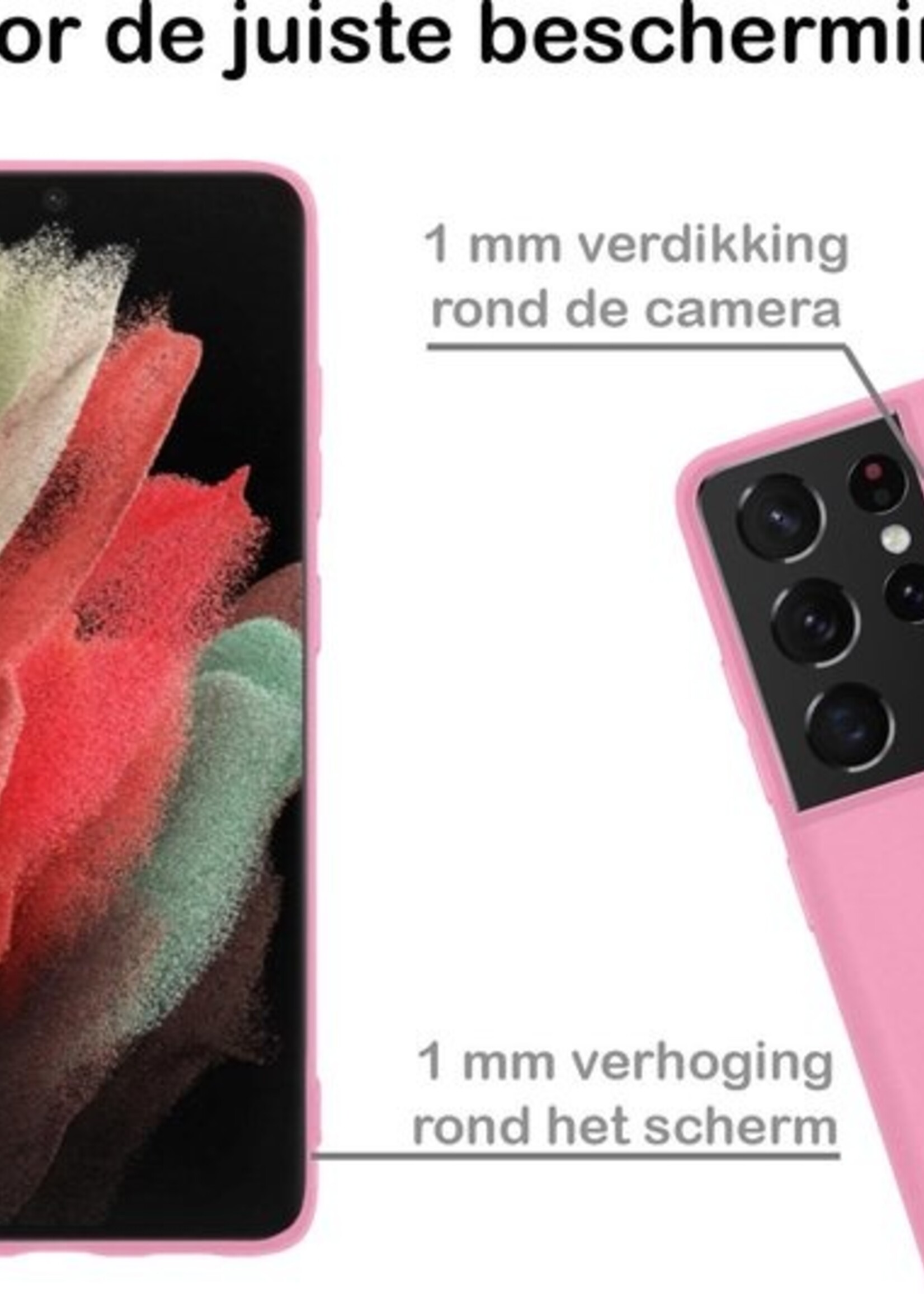 BTH Hoesje Geschikt voor Samsung S21 Ultra Hoesje Siliconen Case Hoes - Hoes Geschikt voor Samsung Galaxy S21 Ultra Hoes Cover Case - Roze