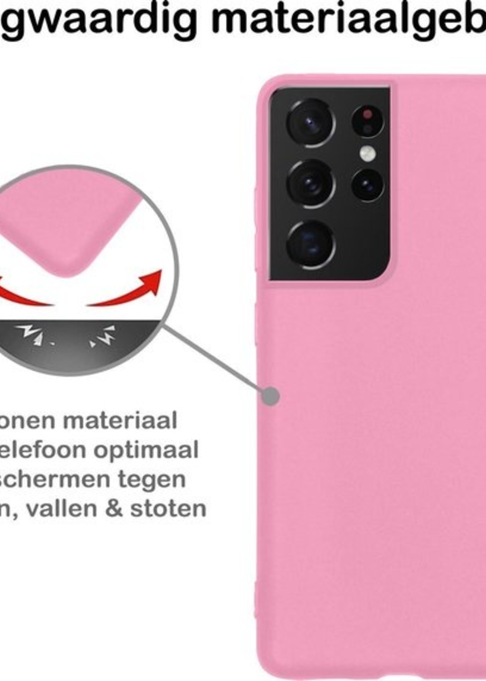 BTH Hoesje Geschikt voor Samsung S21 Ultra Hoesje Siliconen Case Hoes - Hoes Geschikt voor Samsung Galaxy S21 Ultra Hoes Cover Case - Roze
