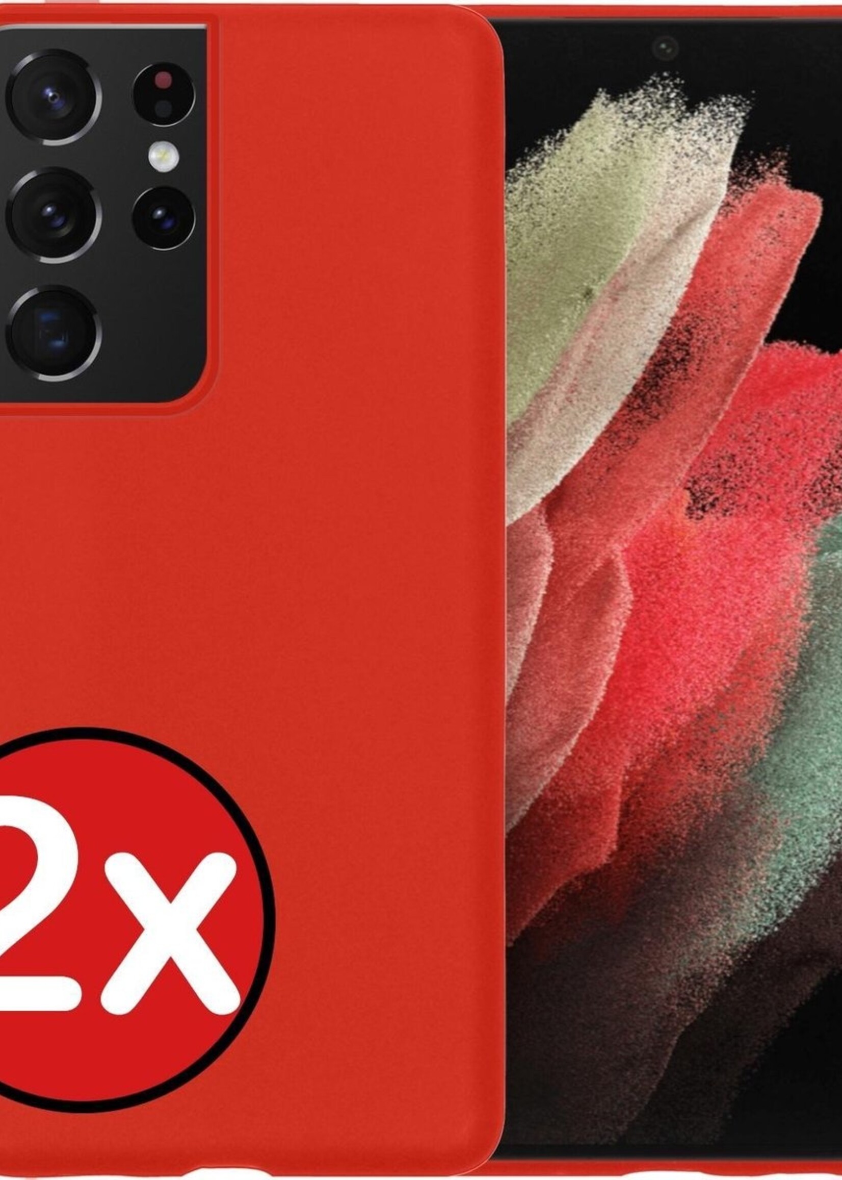 BTH Hoesje Geschikt voor Samsung S21 Ultra Hoesje Siliconen Case Hoes - Hoes Geschikt voor Samsung Galaxy S21 Ultra Hoes Cover Case - Rood - 2 PACK