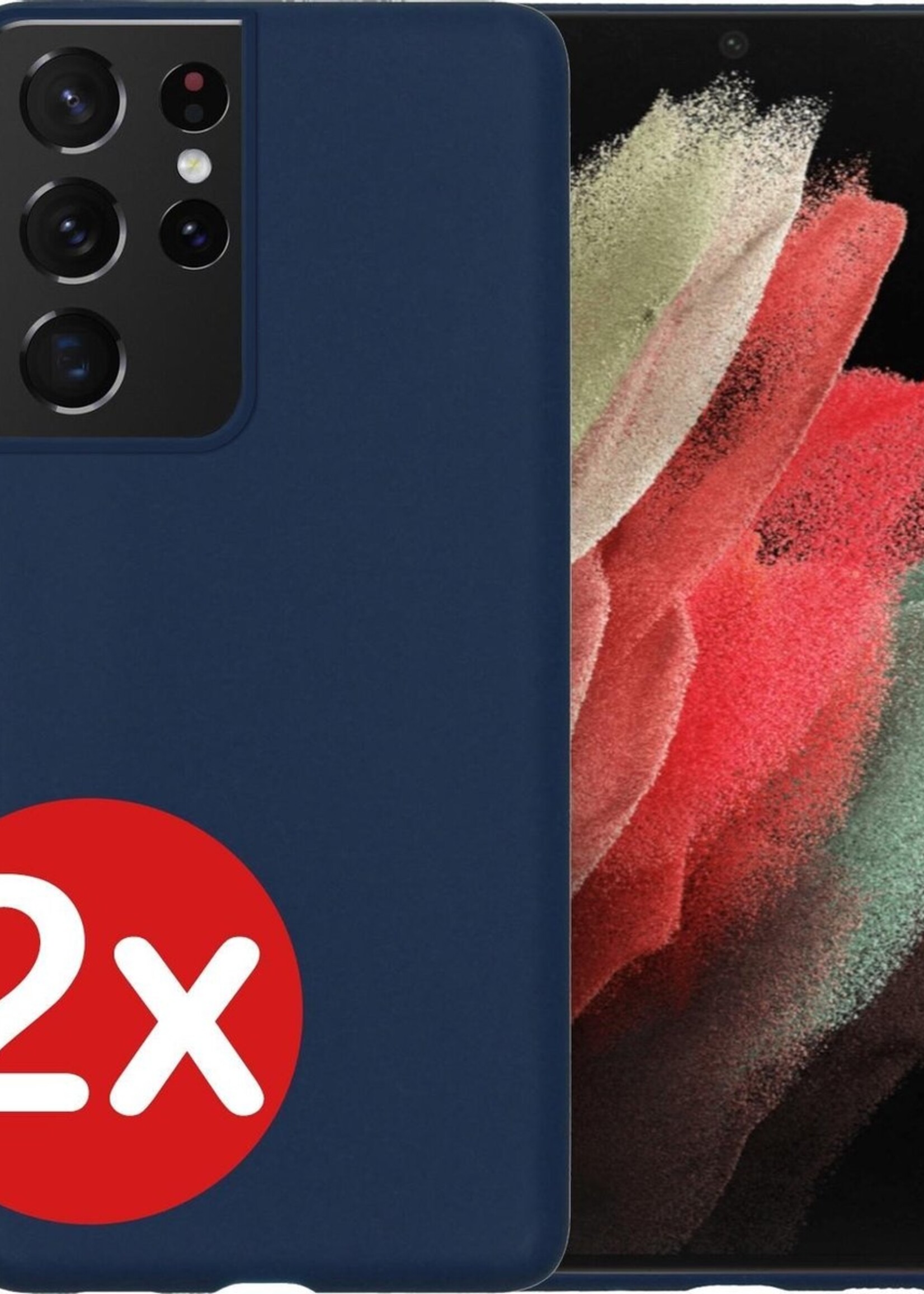 BTH Hoesje Geschikt voor Samsung S21 Ultra Hoesje Siliconen Case Hoes - Hoes Geschikt voor Samsung Galaxy S21 Ultra Hoes Cover Case - Donkerblauw - 2 PACK