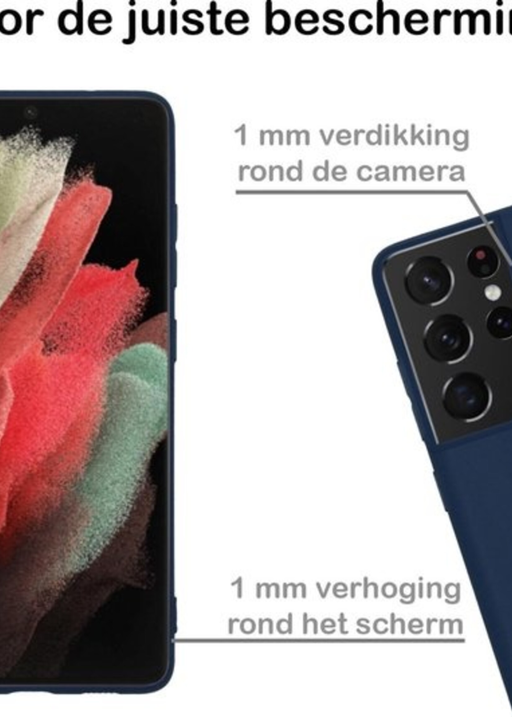 BTH Hoesje Geschikt voor Samsung S21 Ultra Hoesje Siliconen Case Hoes - Hoes Geschikt voor Samsung Galaxy S21 Ultra Hoes Cover Case - Donkerblauw - 2 PACK