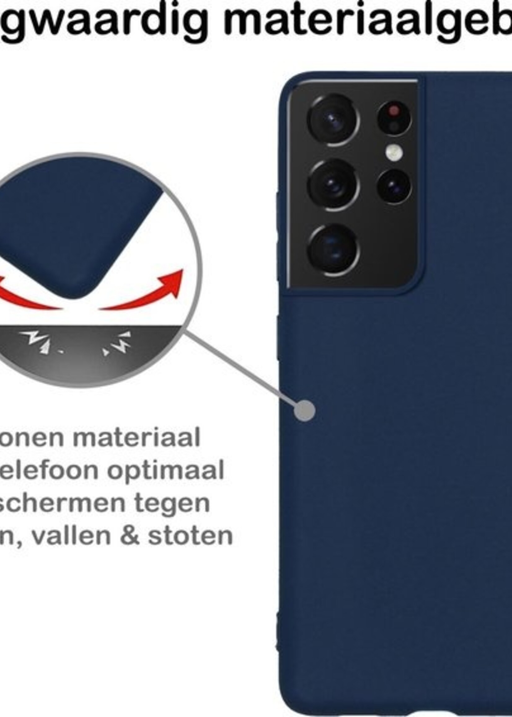BTH Hoesje Geschikt voor Samsung S21 Ultra Hoesje Siliconen Case Hoes - Hoes Geschikt voor Samsung Galaxy S21 Ultra Hoes Cover Case - Donkerblauw - 2 PACK