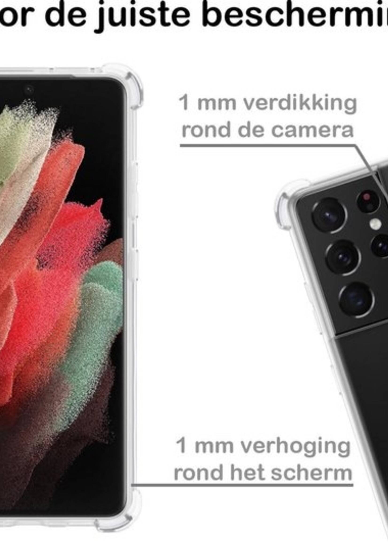BTH Hoesje Geschikt voor Samsung S21 Ultra Hoesje Siliconen Shock Proof Case Hoes - Hoes Geschikt voor Samsung Galaxy S21 Ultra Hoes Cover Case Shockproof - Transparant