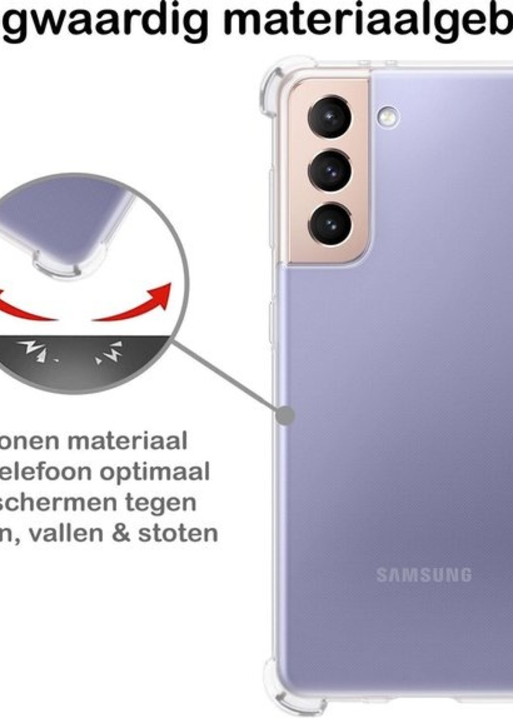 BTH Hoesje Geschikt voor Samsung S21 Hoesje Siliconen Shock Proof Case Hoes Met Screenprotector - Hoes Geschikt voor Samsung Galaxy S21 Hoes Cover Case Shockproof - Transparant