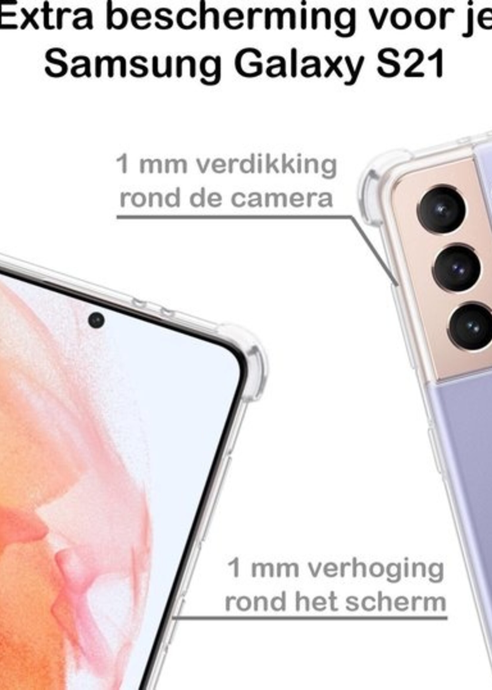 BTH Hoesje Geschikt voor Samsung S21 Hoesje Siliconen Shock Proof Case Hoes Met Screenprotector - Hoes Geschikt voor Samsung Galaxy S21 Hoes Cover Case Shockproof - Transparant