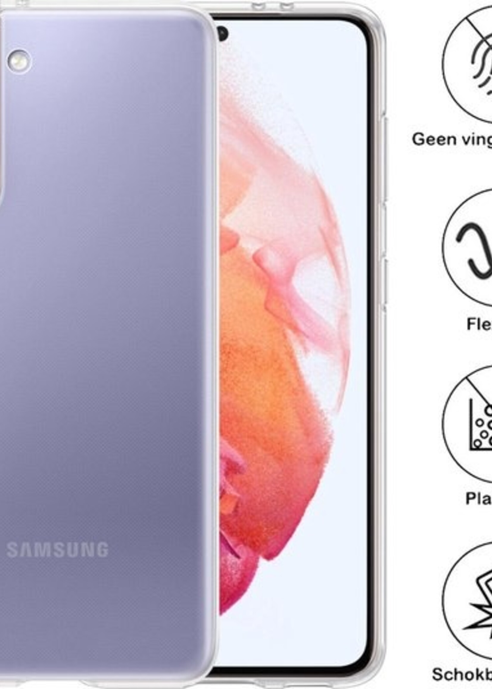 BTH Hoesje Geschikt voor Samsung S21 Hoesje Siliconen Case Hoes Met Screenprotector - Hoes Geschikt voor Samsung Galaxy S21 Hoes Cover Case - Transparant