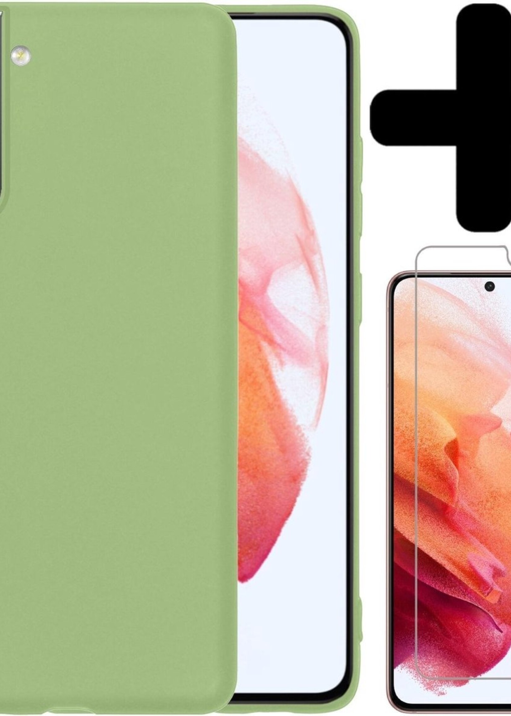 BTH Hoesje Geschikt voor Samsung S21 Hoesje Siliconen Case Hoes Met Screenprotector - Hoes Geschikt voor Samsung Galaxy S21 Hoes Cover Case - Groen