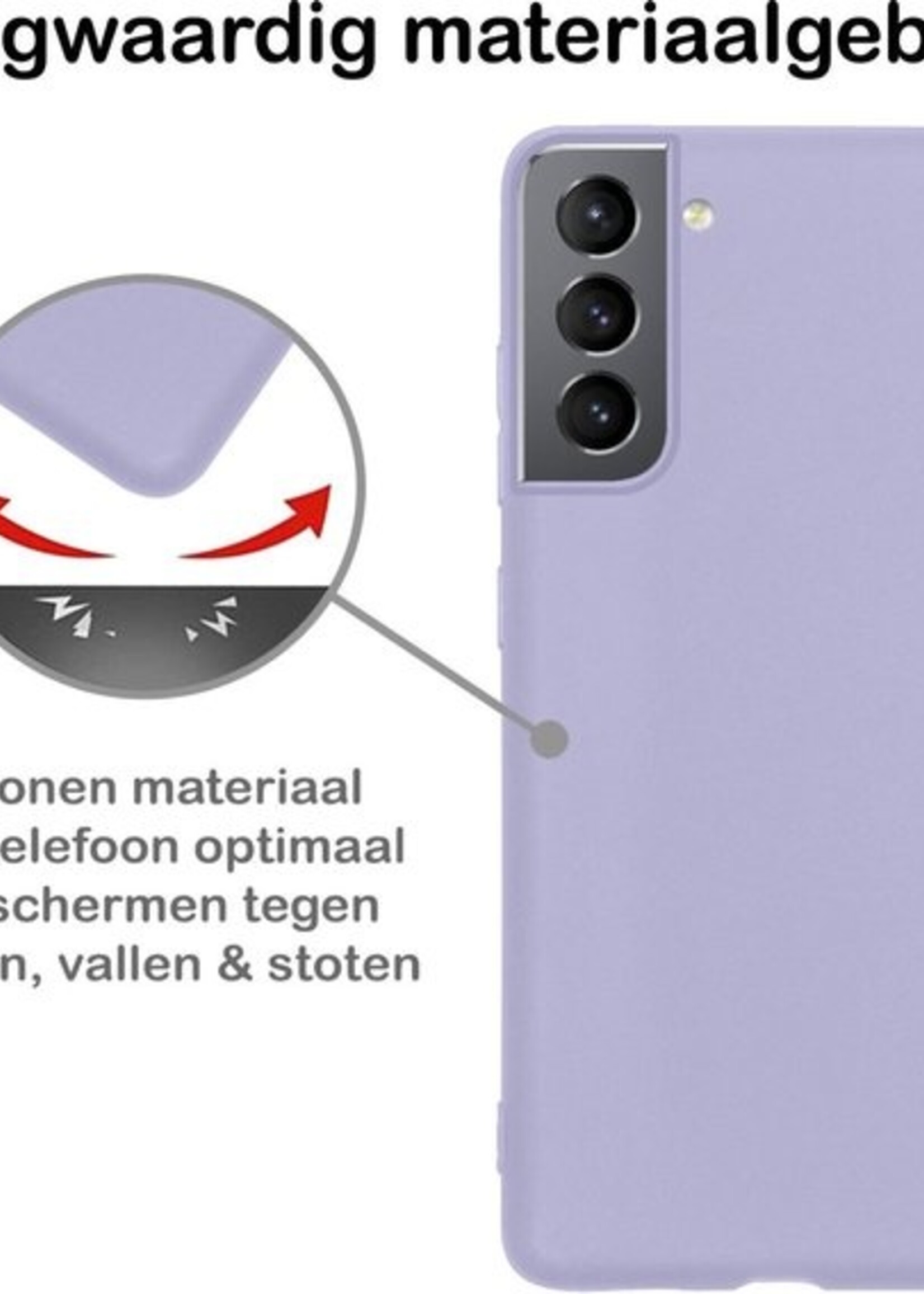 BTH Hoesje Geschikt voor Samsung S21 Hoesje Siliconen Case Hoes Met Screenprotector - Hoes Geschikt voor Samsung Galaxy S21 Hoes Cover Case - Lila