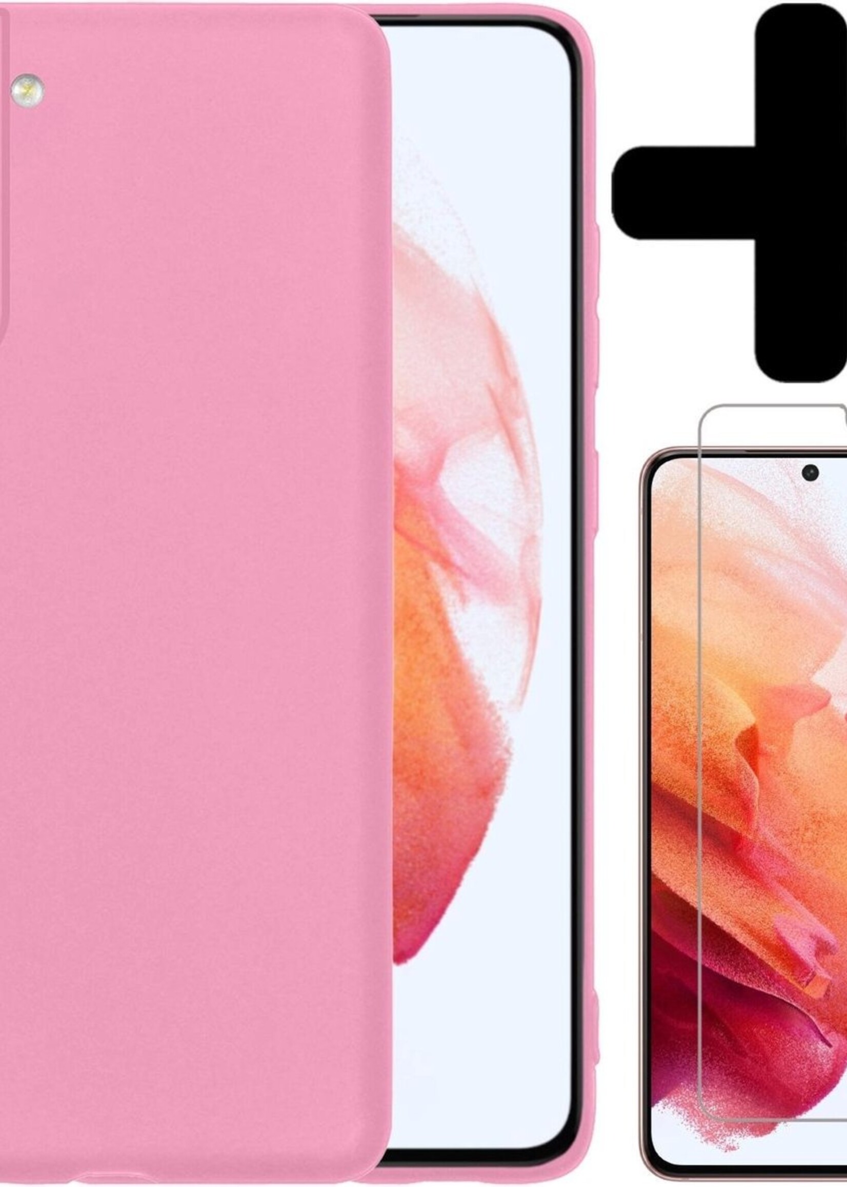BTH Hoesje Geschikt voor Samsung S21 Hoesje Siliconen Case Hoes Met Screenprotector - Hoes Geschikt voor Samsung Galaxy S21 Hoes Cover Case - Lichtroze