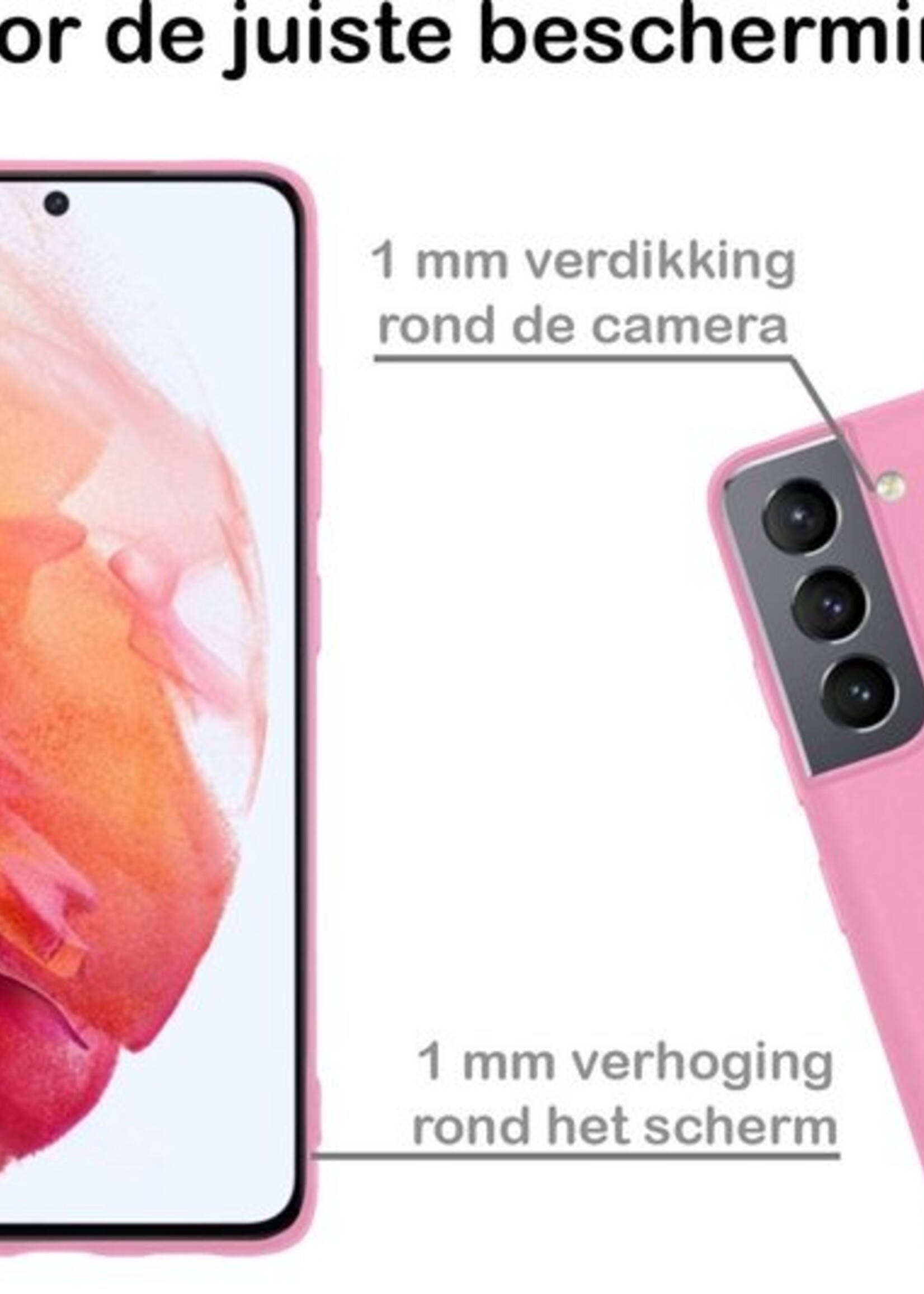 BTH Hoesje Geschikt voor Samsung S21 Hoesje Siliconen Case Hoes Met Screenprotector - Hoes Geschikt voor Samsung Galaxy S21 Hoes Cover Case - Lichtroze